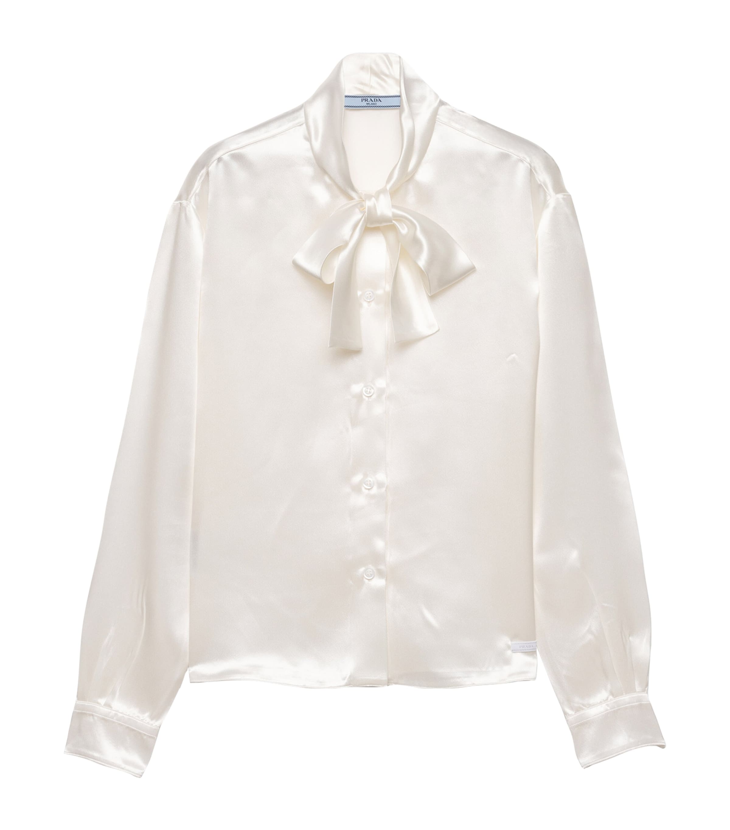 Prada White Satin Tie-Neck Blouse | Harrods DE