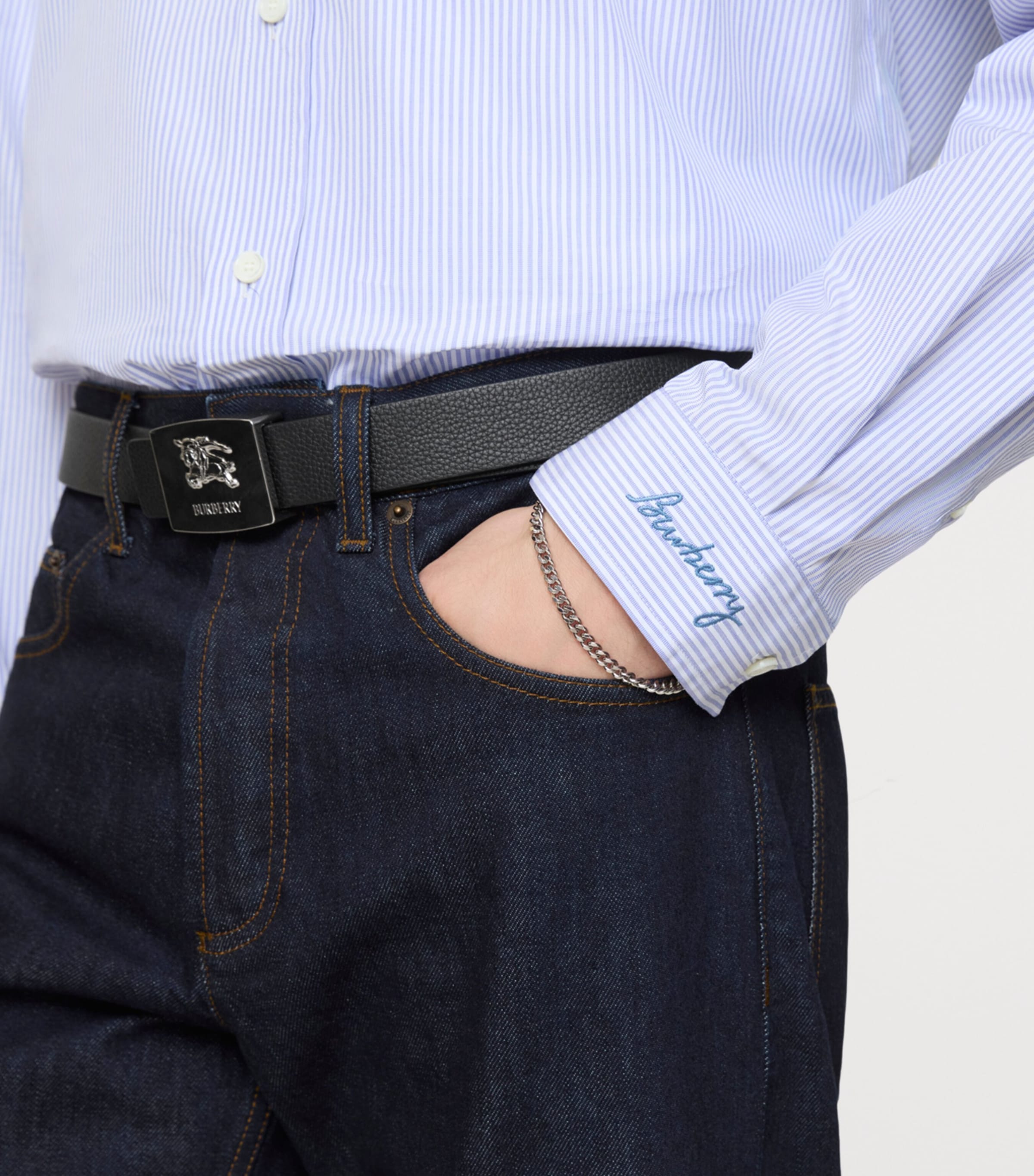 Cotton Poplin Stripe Shirt RAIN WHITEBRLLNT BL Image 3