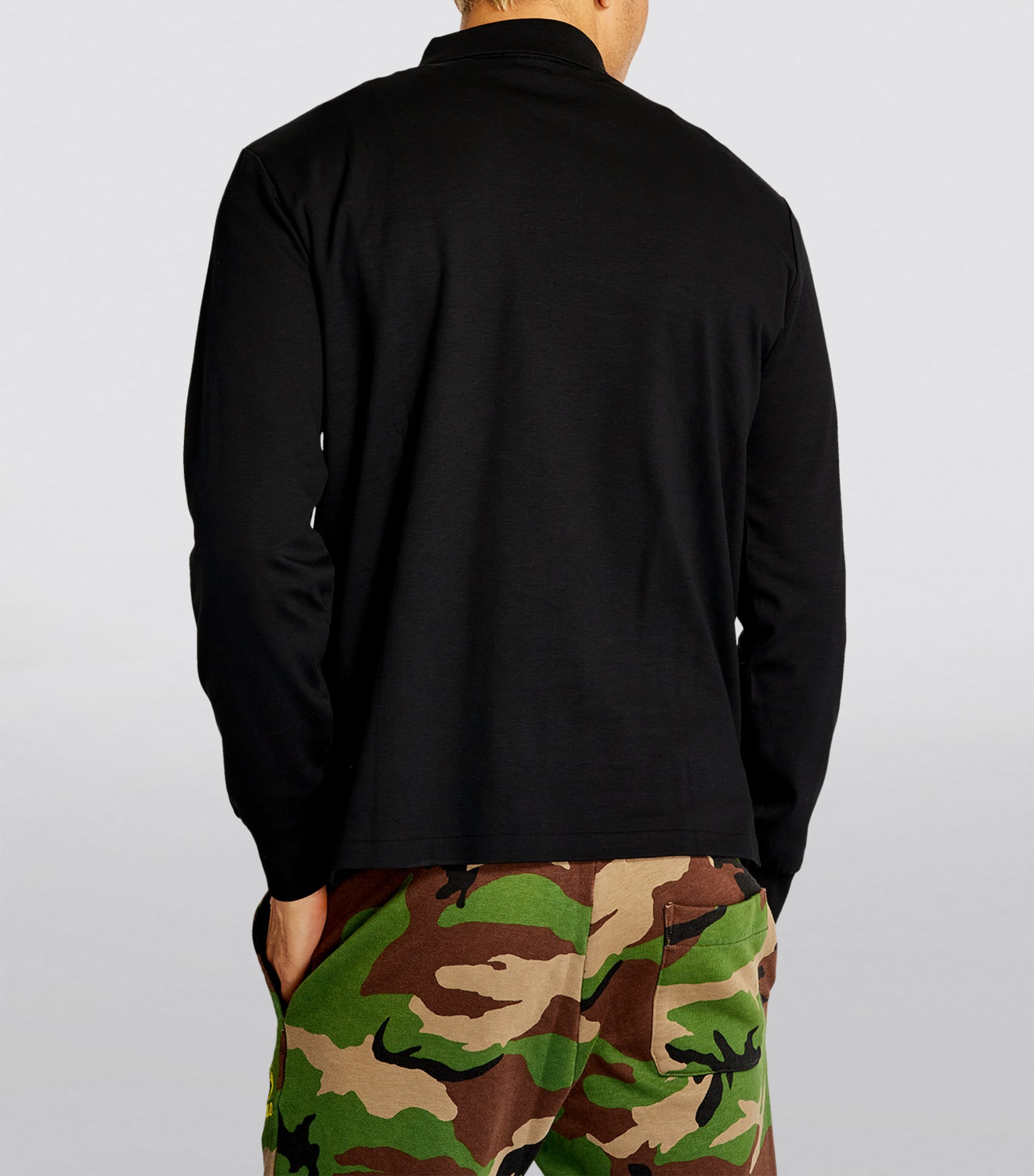 Pima Cotton Long-Sleeve Polo Shirt POLO BLACK Image 4