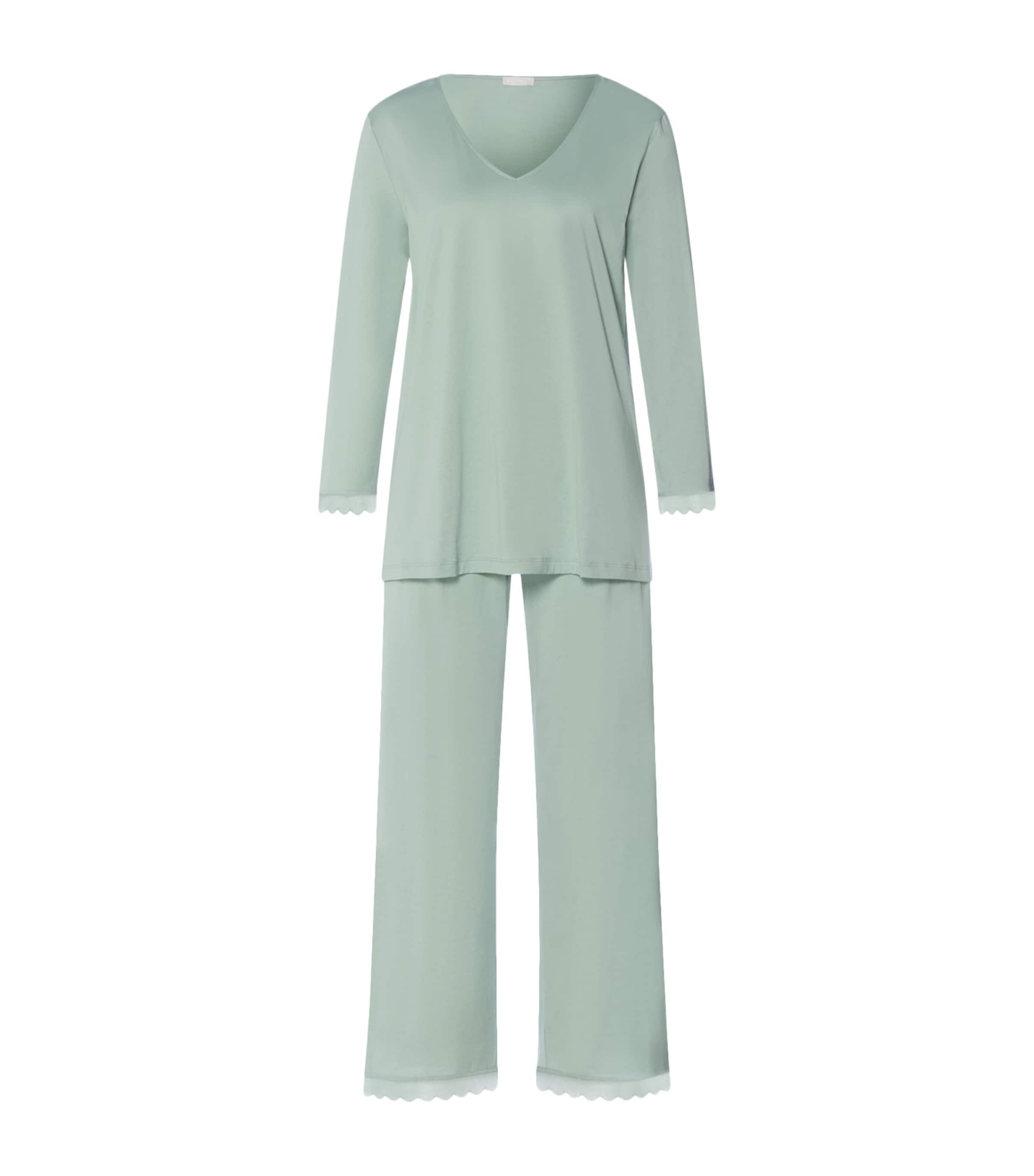 Hanro Womens Cotton Long Inaya Pyjama Set Dark Seafoam Image 1