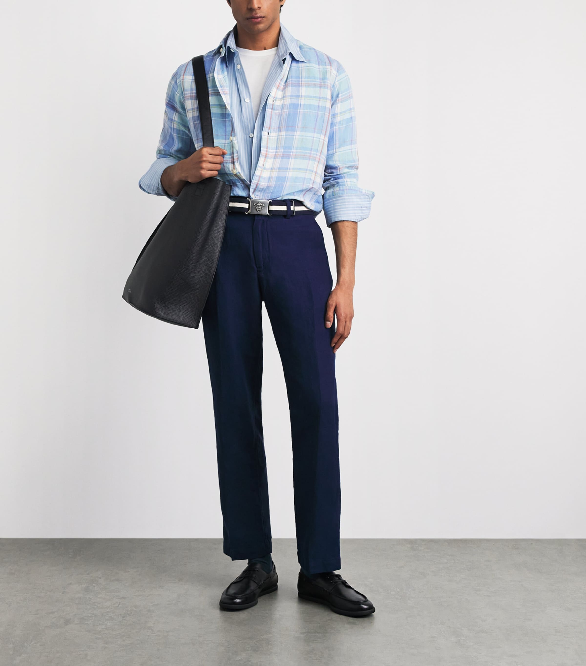 Polo Ralph Lauren Mens Linen Check Shirt Blu Orng Multi Image 2