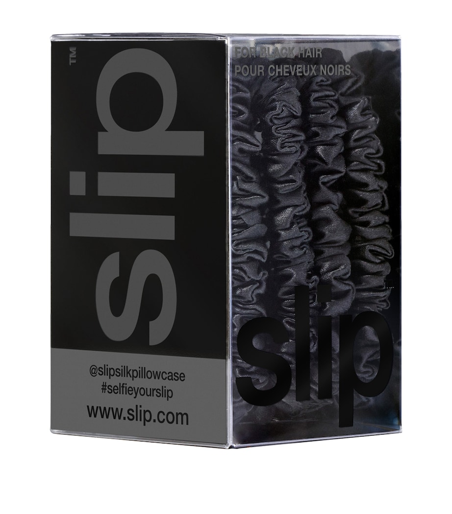 Pure Silk Skinny Scrunchies (Set of 4) BLACK Image 3