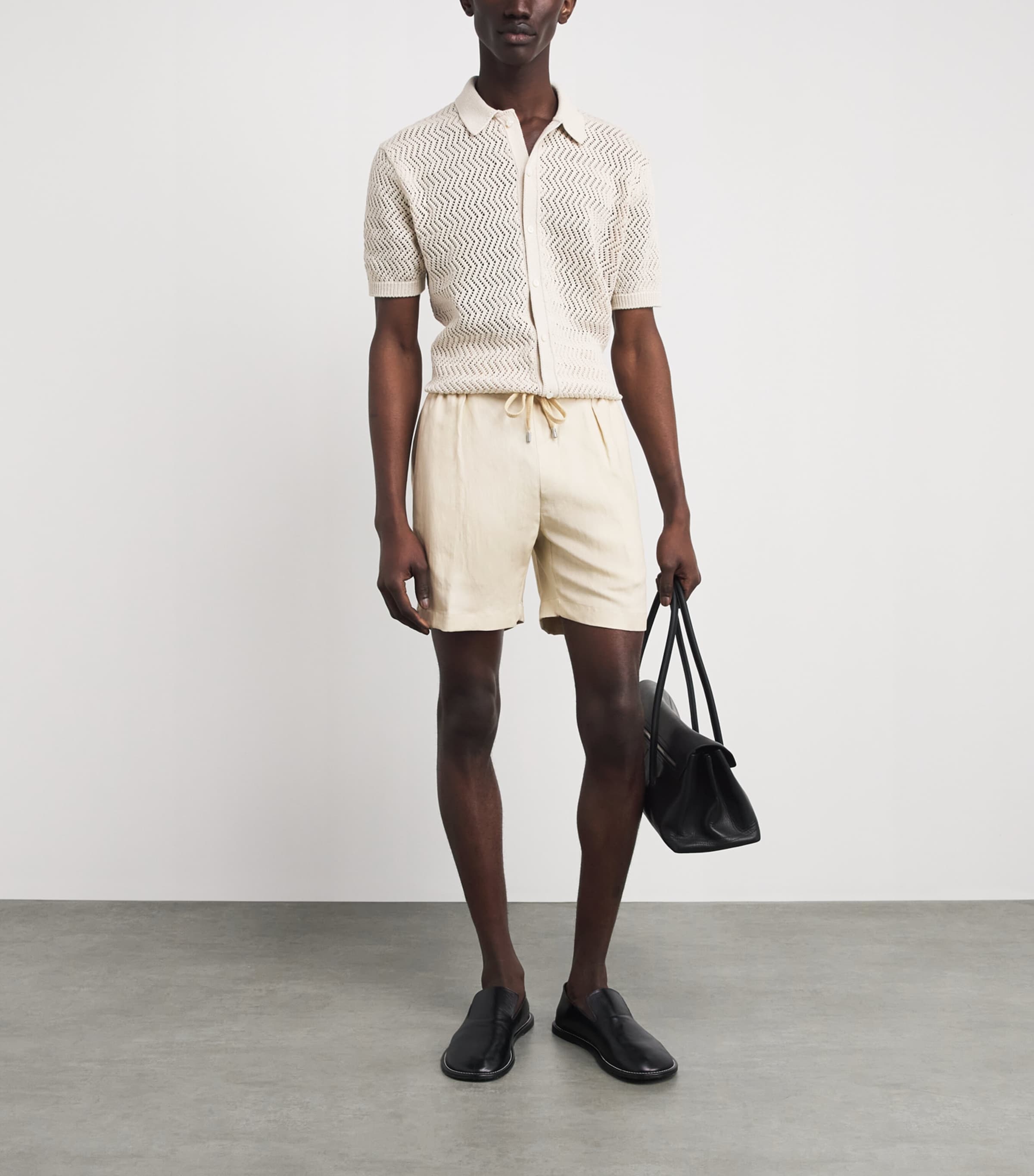 Ralph Lauren Purple Label Mens Silk-Linen Chino Shorts Limestone Image 2