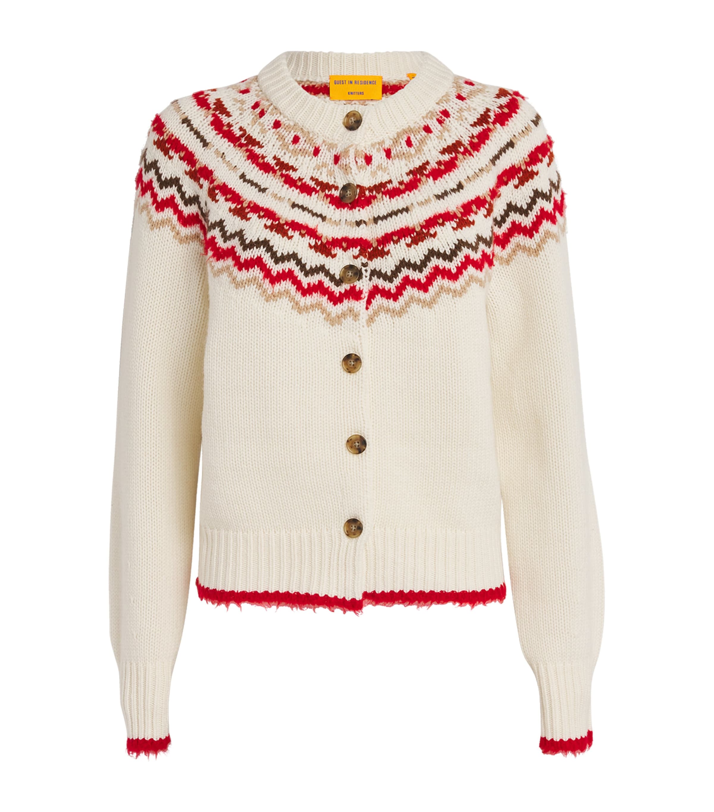 Guest In Residence Womens Wool-Cashmere Chalet Cardigan Cream Combo Image 1