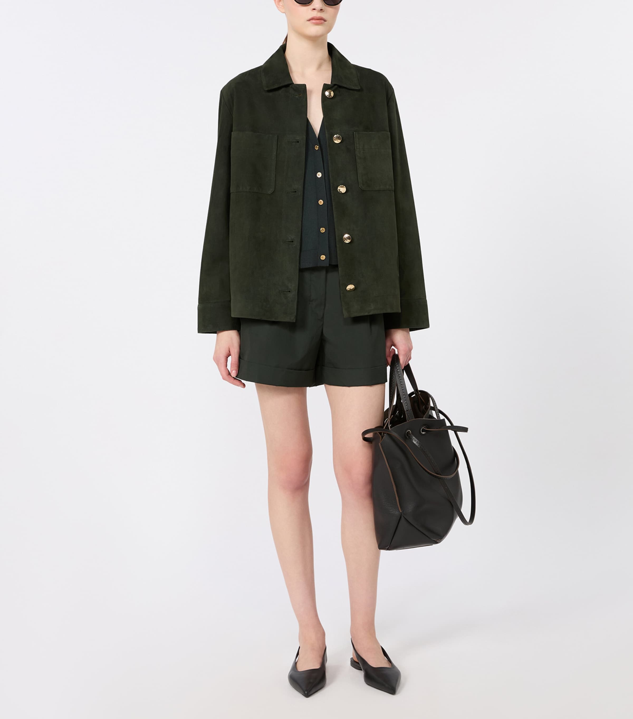 Max Mara Womens Suede Shirt Jacket Green Image 2