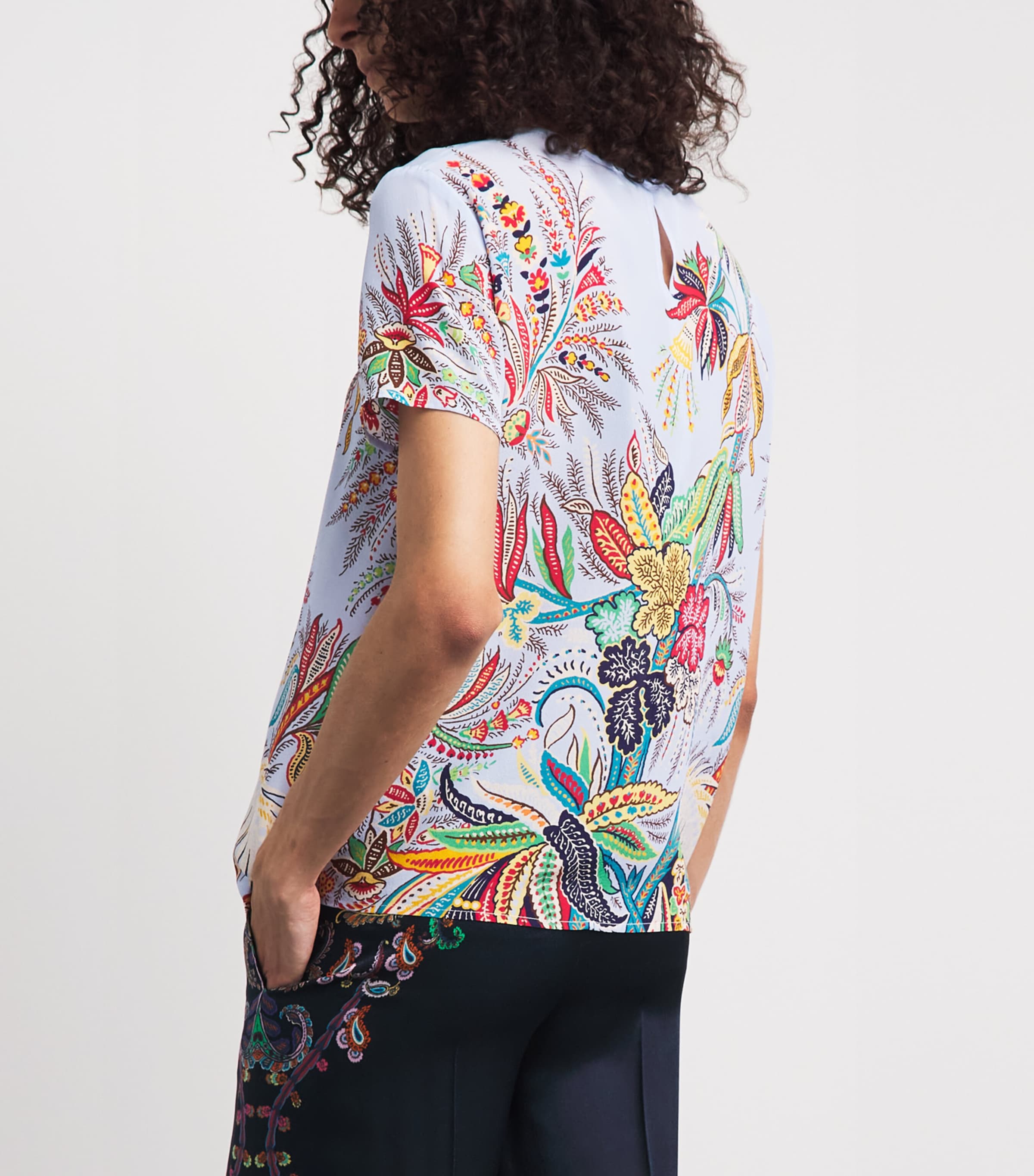 Etro Womens Silk Paisley T-Shirt Prnt/pl Blu Bs Image 5