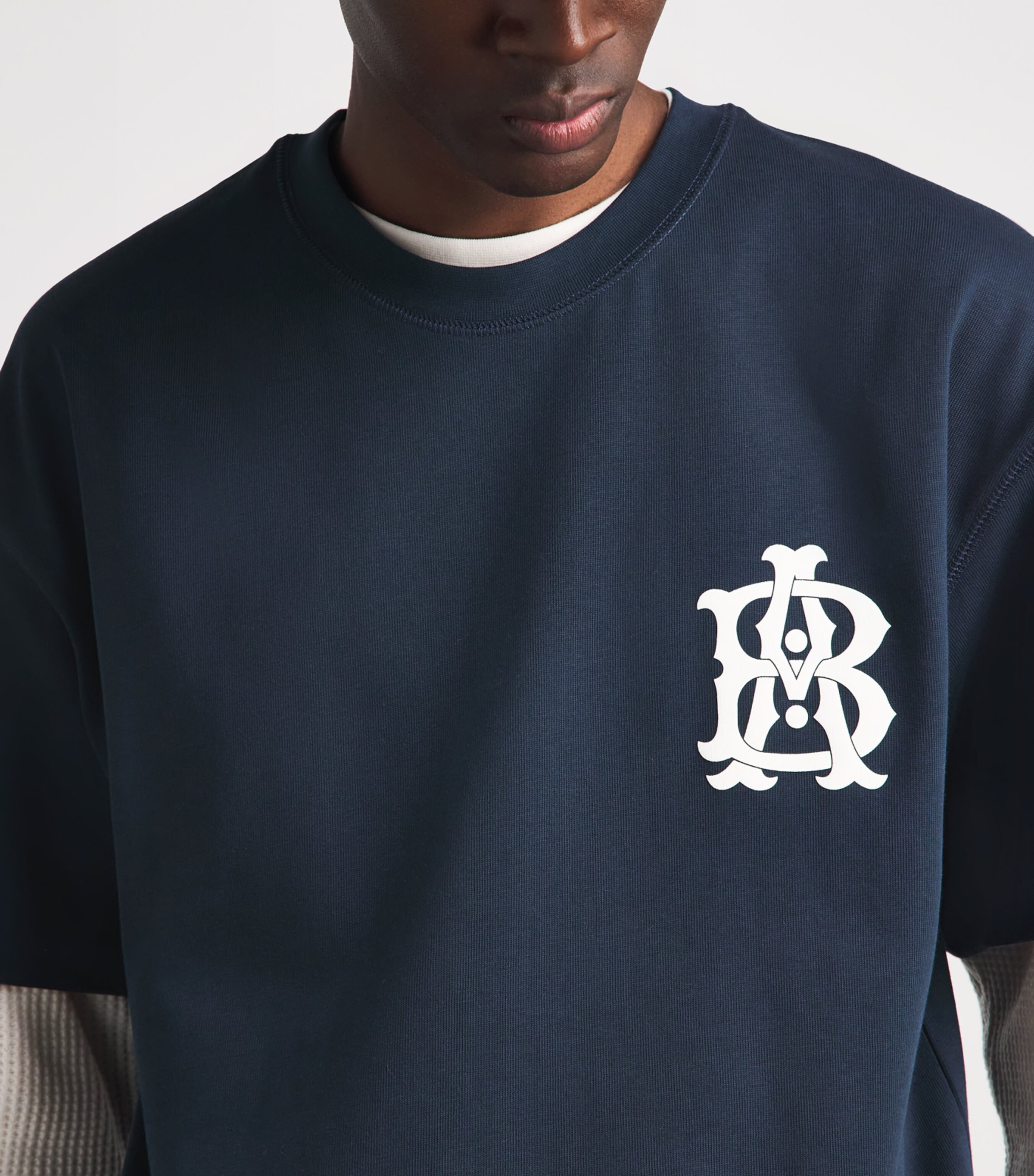 about:blank Mens Oversized Monogram T-Shirt Navy/ecru Image 3