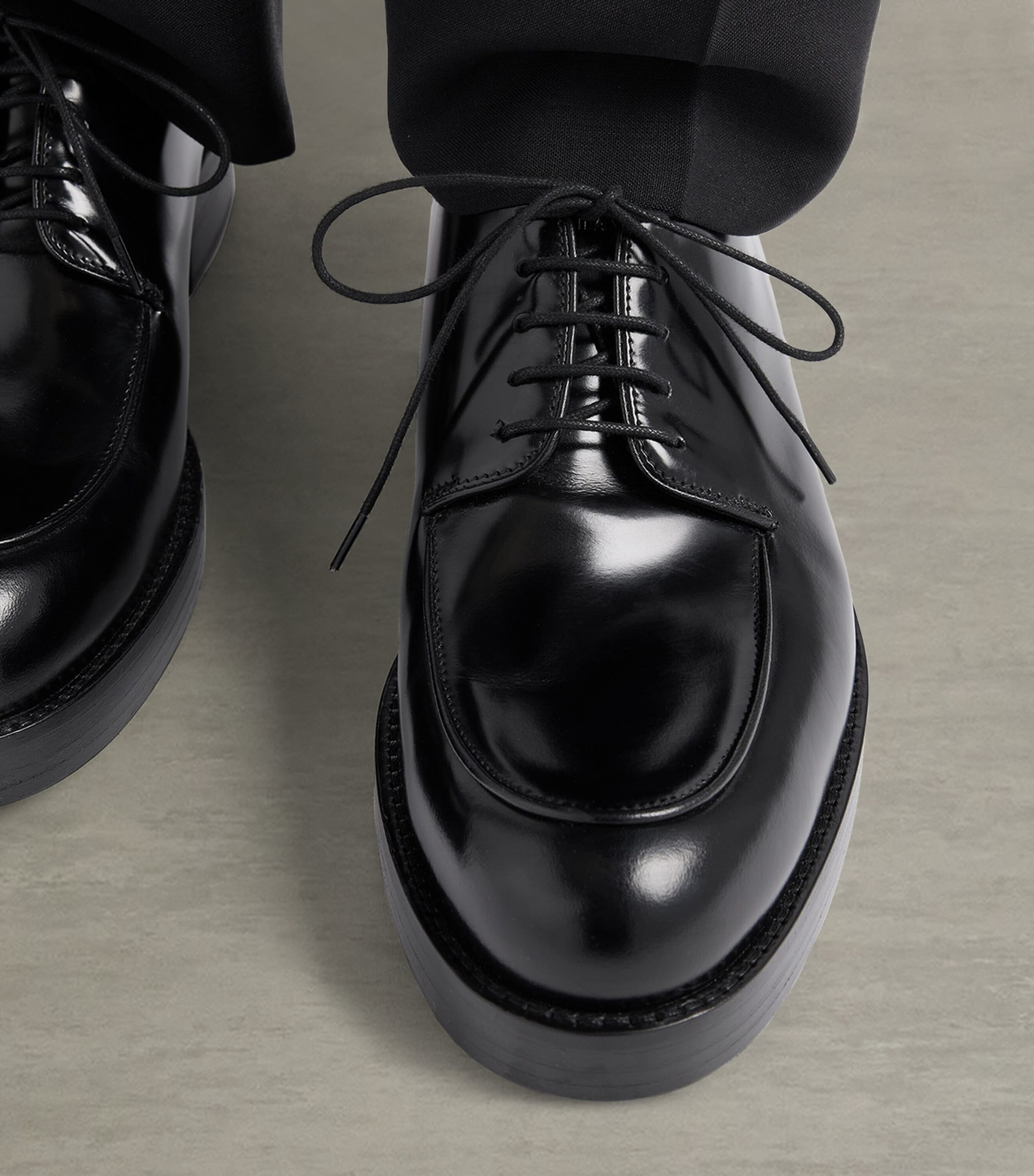 Prada Black Brushed Leather Derby Shoes | Harrods UK
