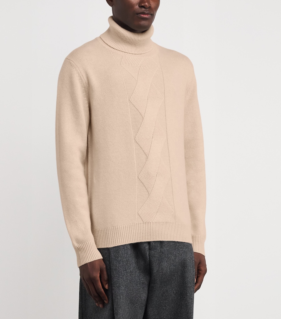 Cashmere Zigzag-Knit Rollneck Sweater CREME Image 3