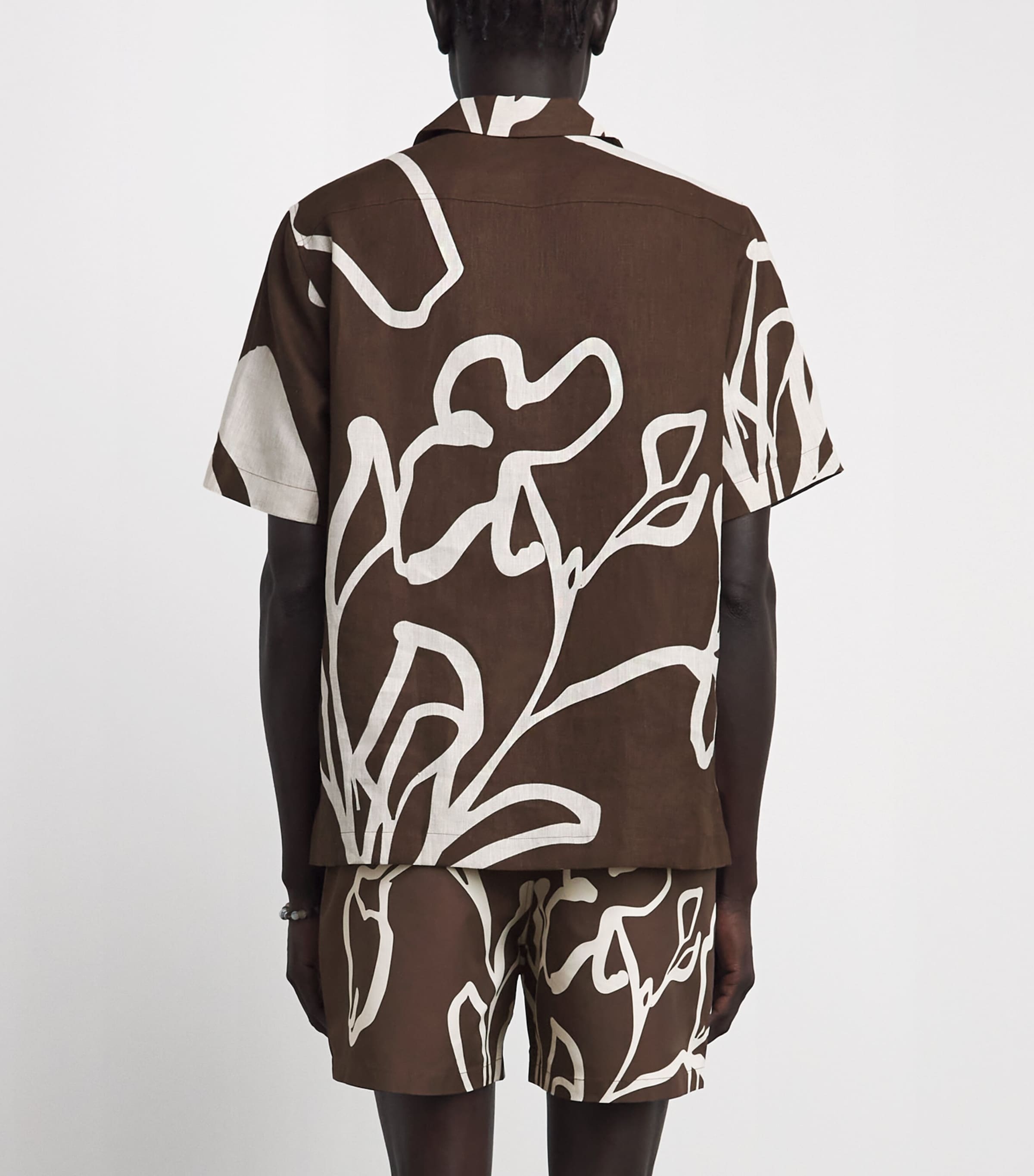 Frescobol Carioca Mens Linen Floral Roberto Shirt Cacao Image 5