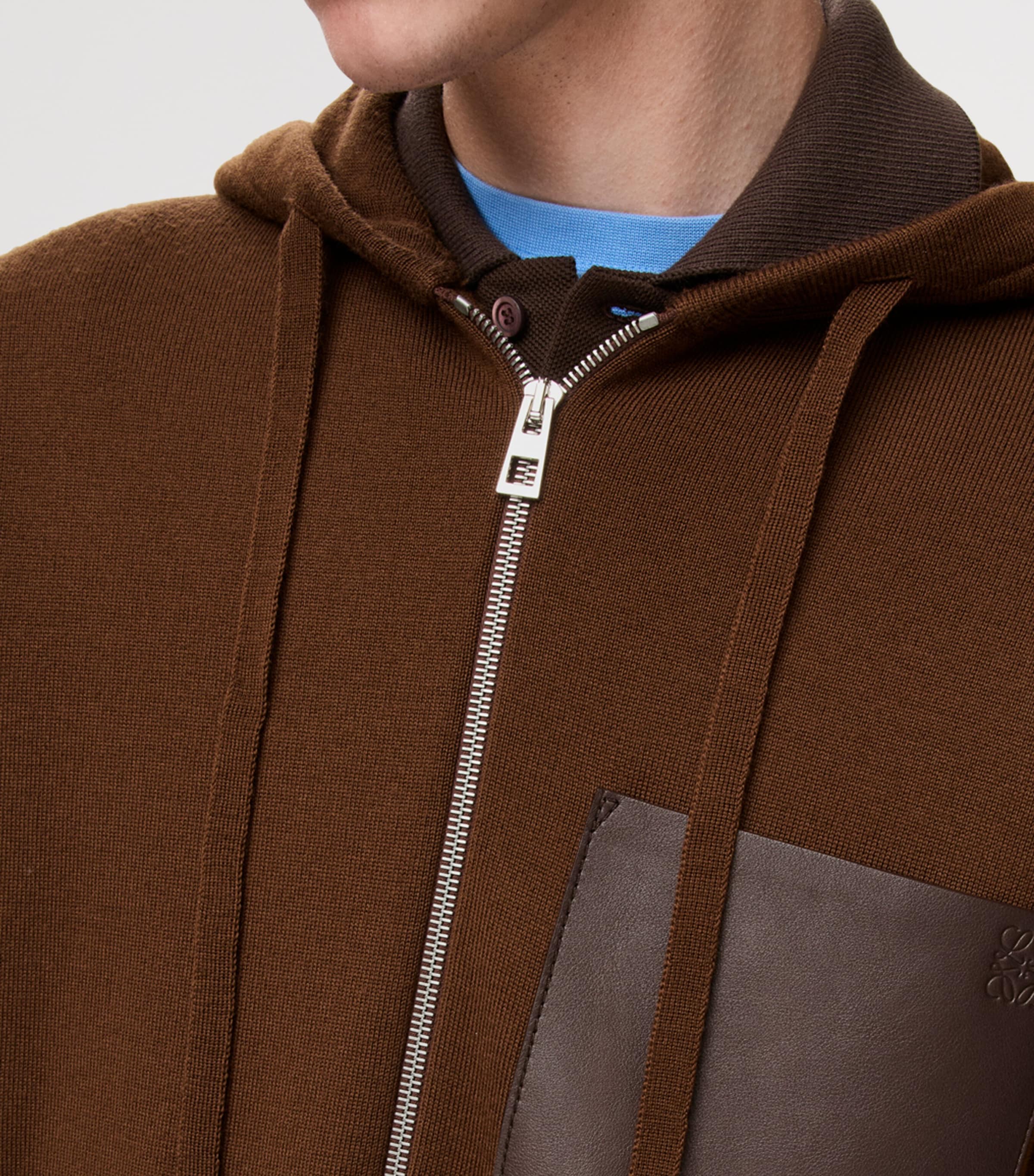 Wool-Blend Leather-Pocket Hoodie BROWN Image 5