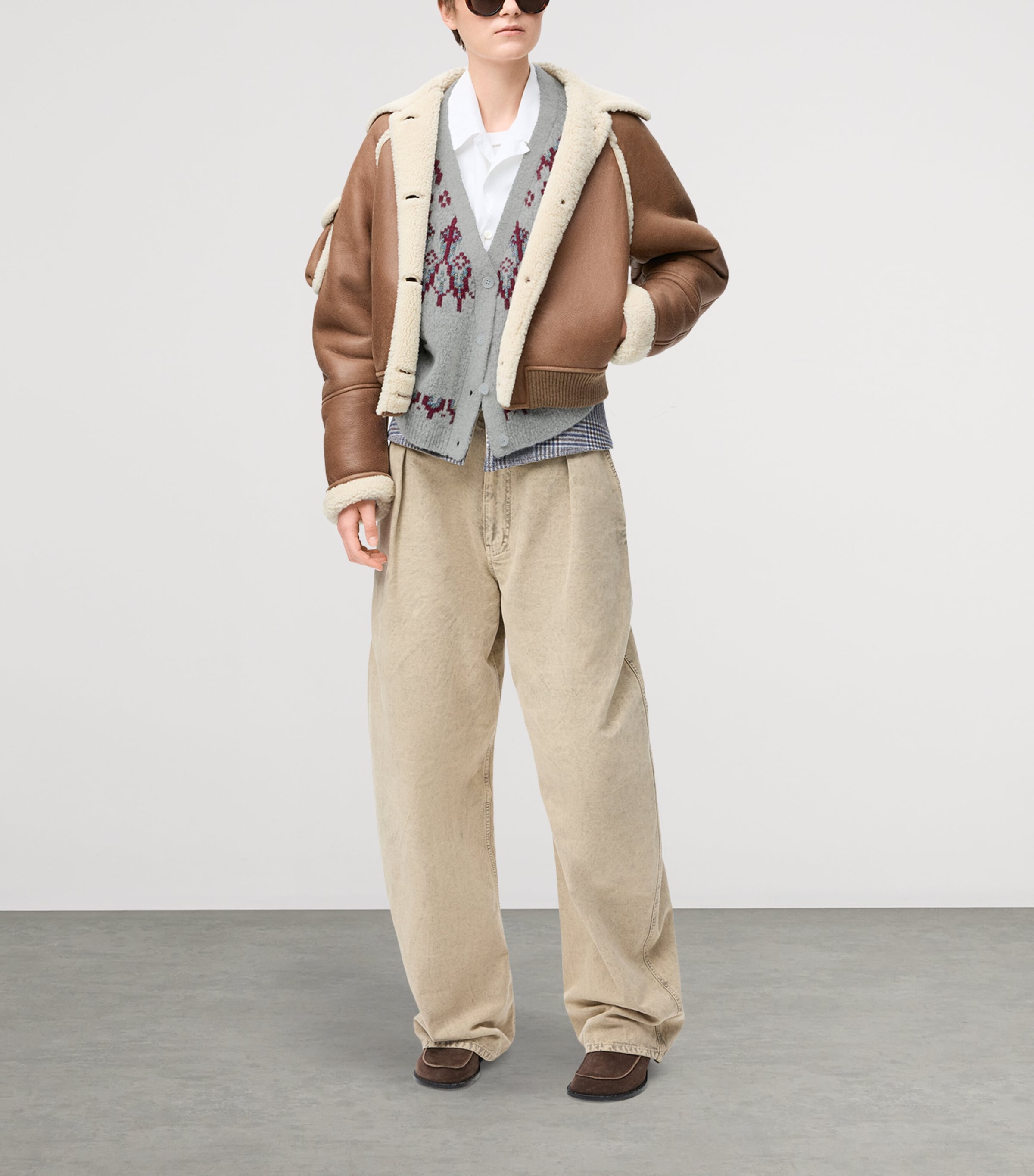 Wool-Blend Sequinned Fair Isle Cardigan LIGHT GREY Image 2