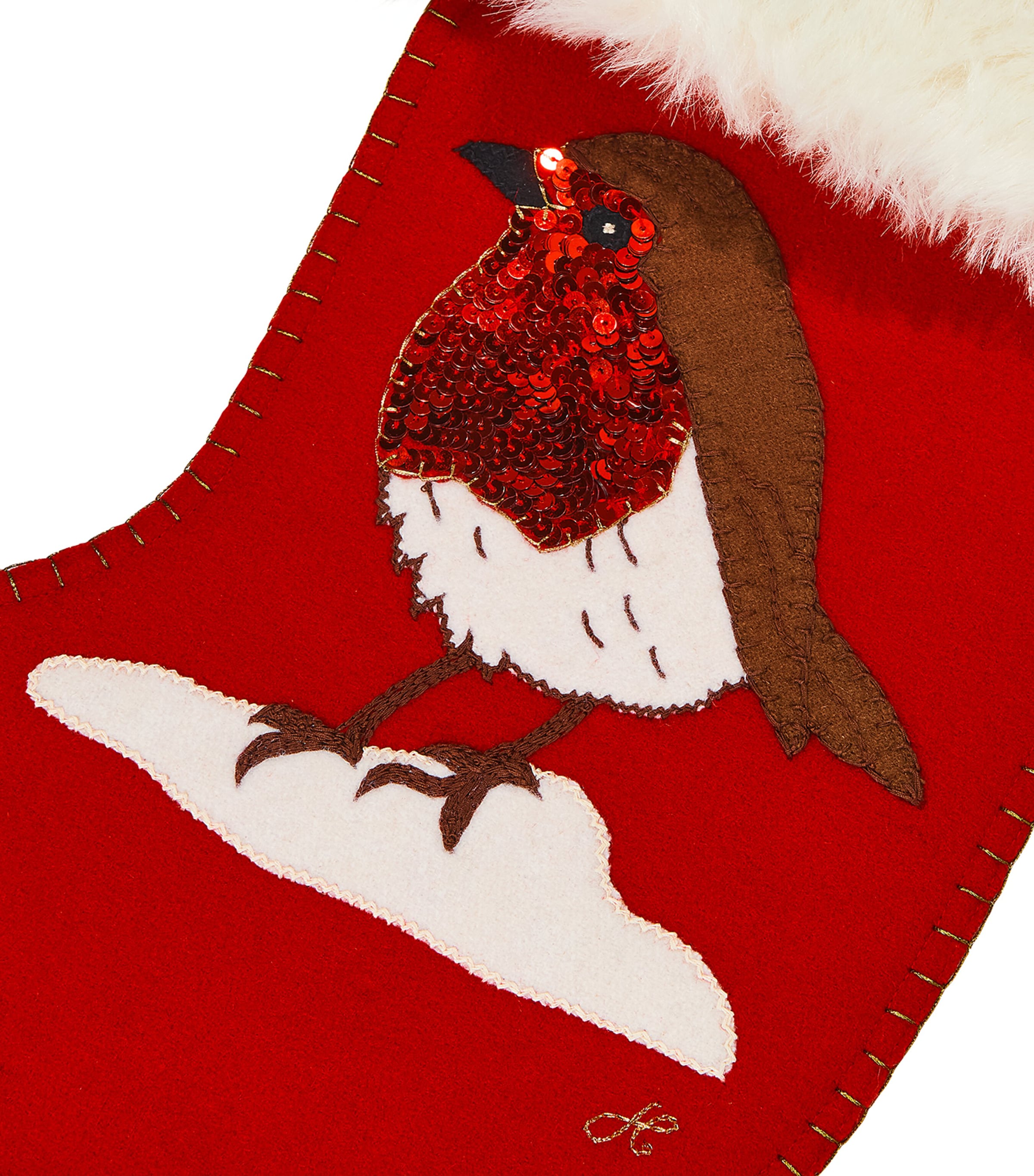 Sequin Robin Christmas Stocking RED / CREAM Image 2