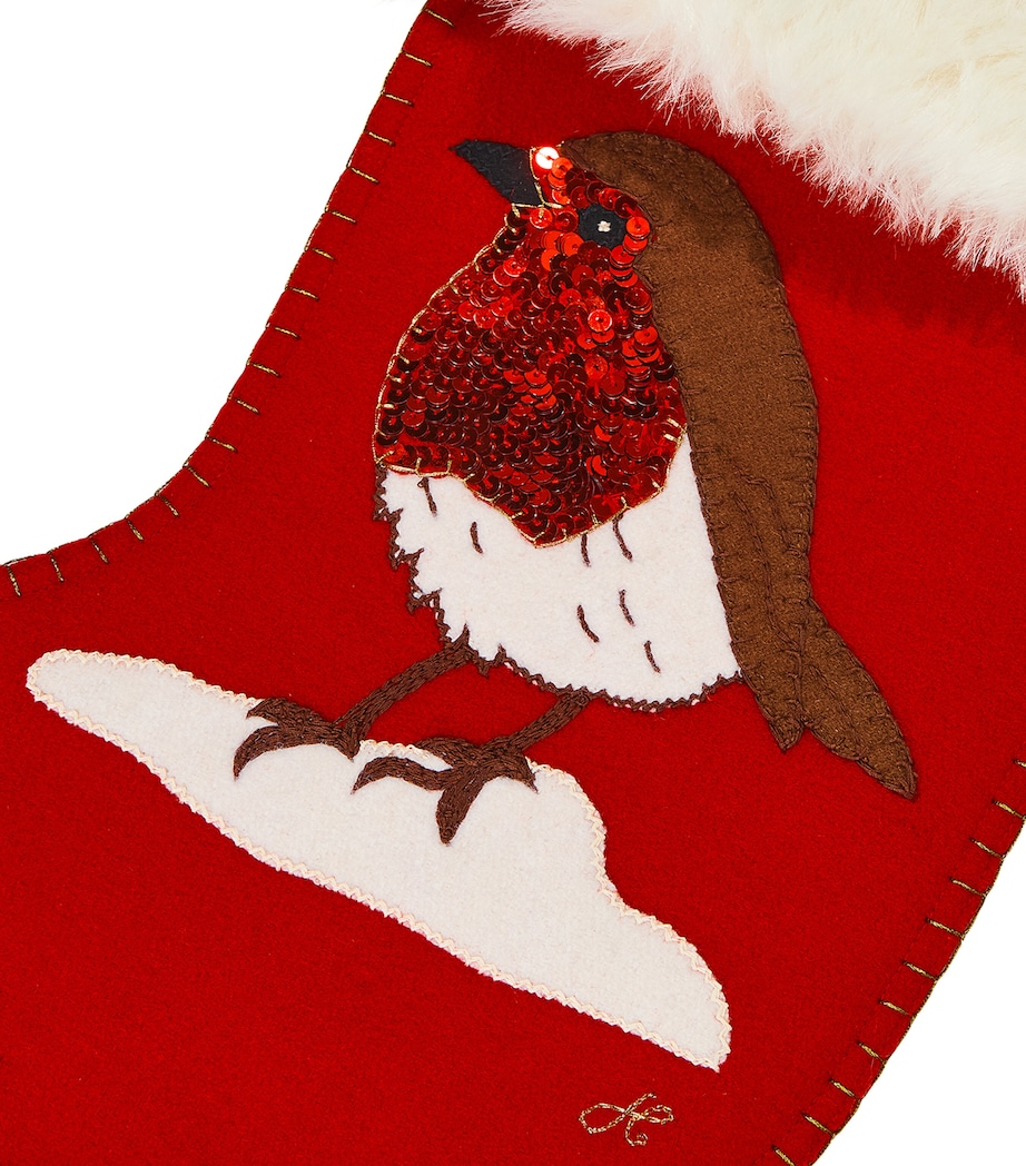 Sequin Robin Christmas Stocking RED / CREAM Image 2