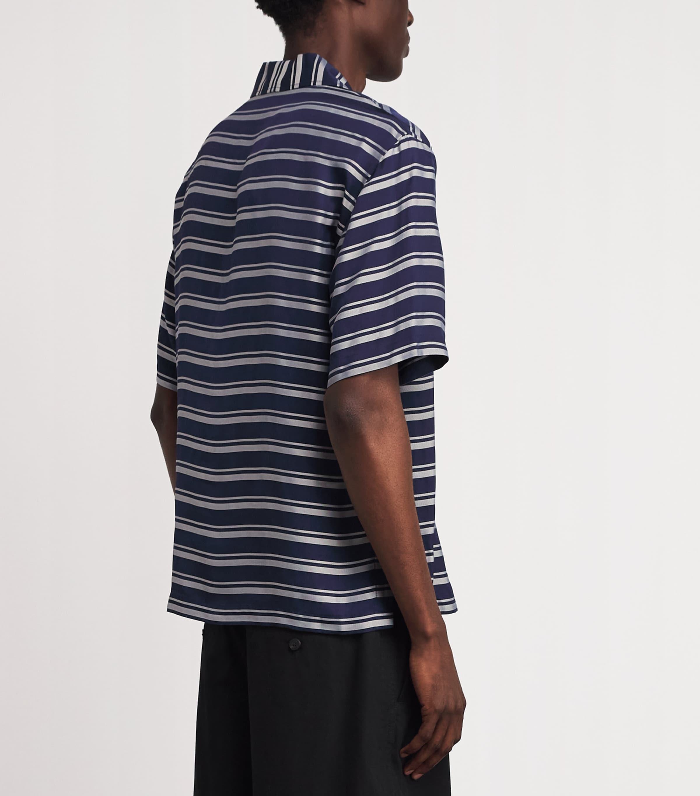 Sandro Paris Mens Stripe Short-Sleeve Shirt Navy Blue Image 5