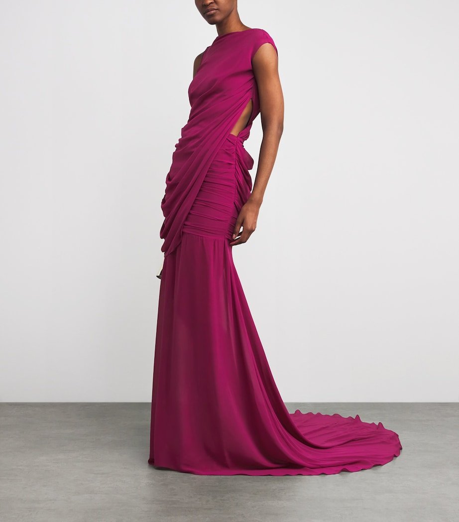 Silk-Blend Crepe Ombre Gown MAROON Image 2