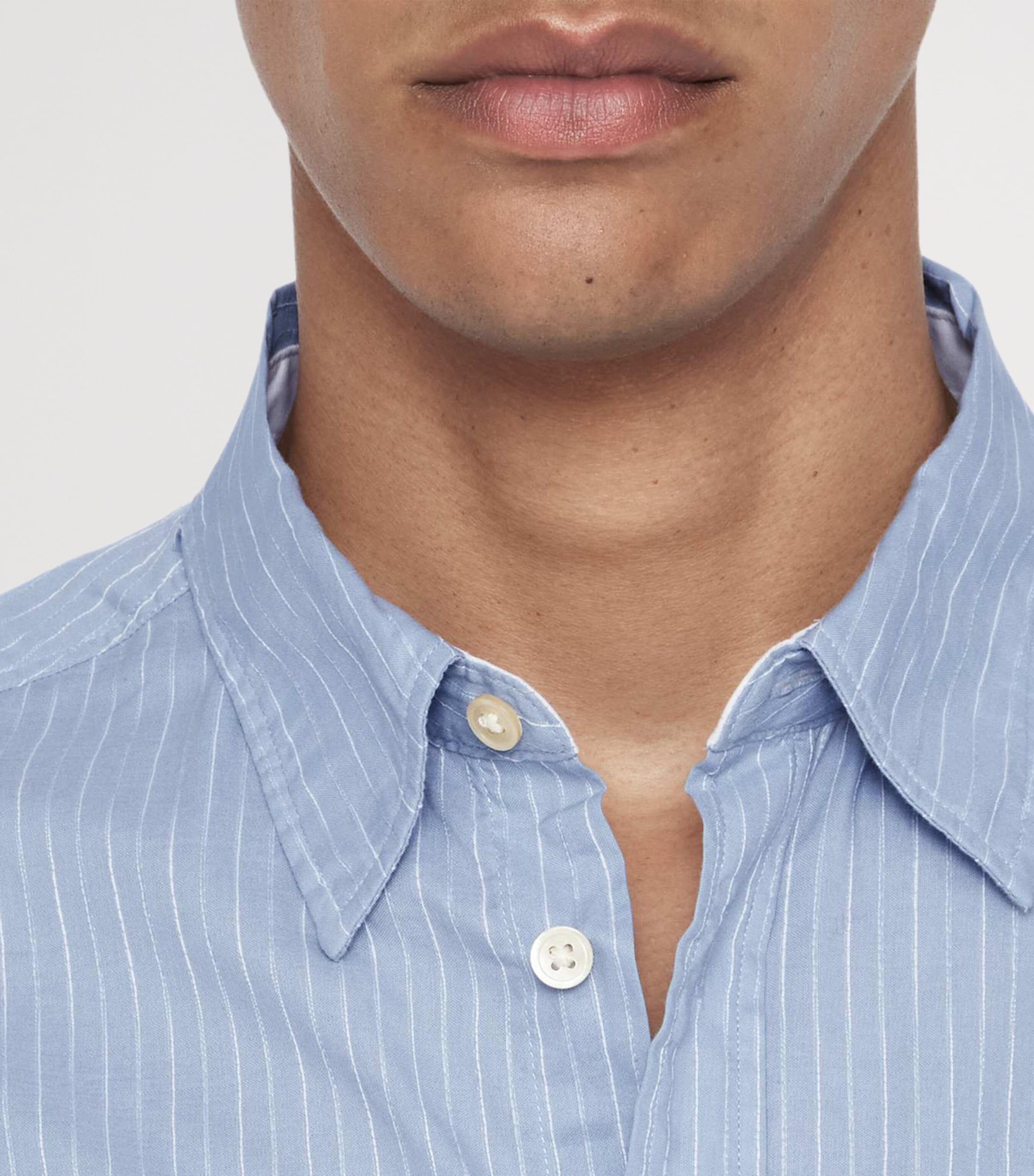 AllSaints Mens Organic Cotton Stripe Judd Shirt Salton Blue Image 5