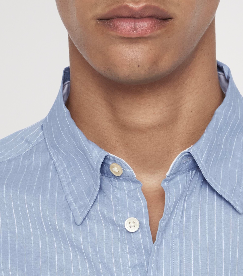 AllSaints Mens Organic Cotton Stripe Judd Shirt Salton Blue Image 5