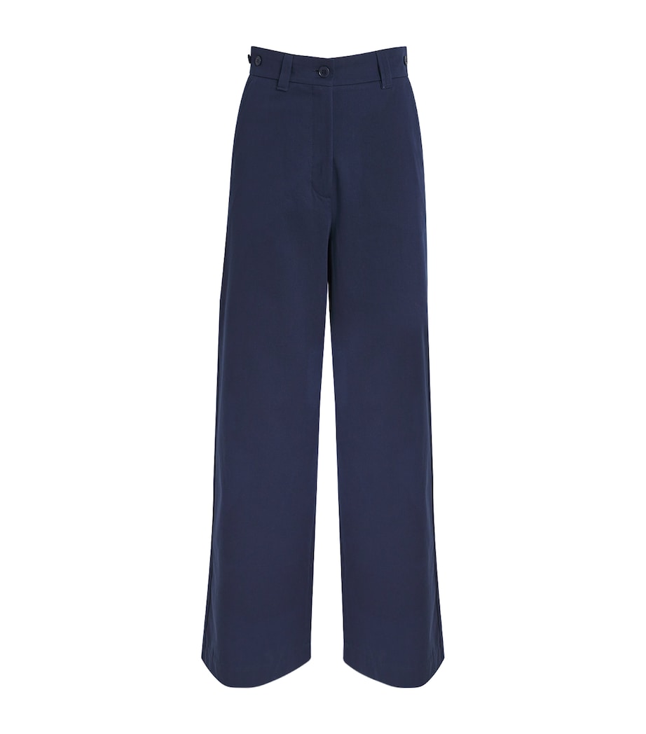 Cotton Wide-Leg Trousers NAVY Image 1