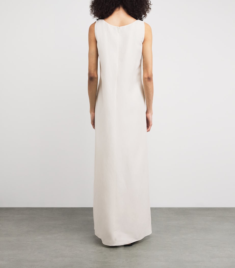 Lafayette 148 Womens Silk-Linen Iris Print Maxi Dress Cloum Cloud Multi Image 4
