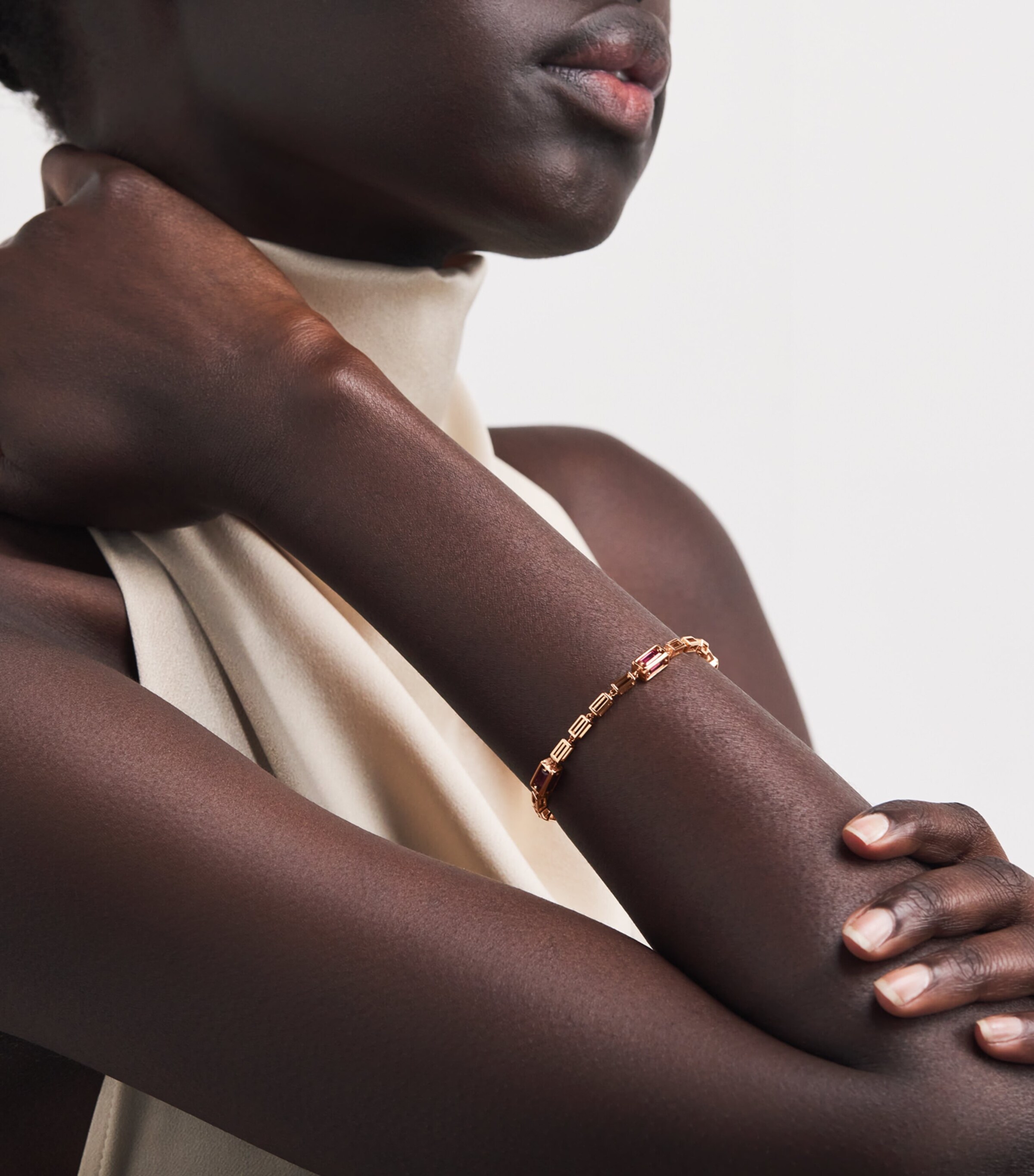 Rose Gold and Ruby Block Chain Bracelet 18K RG/R Image 5