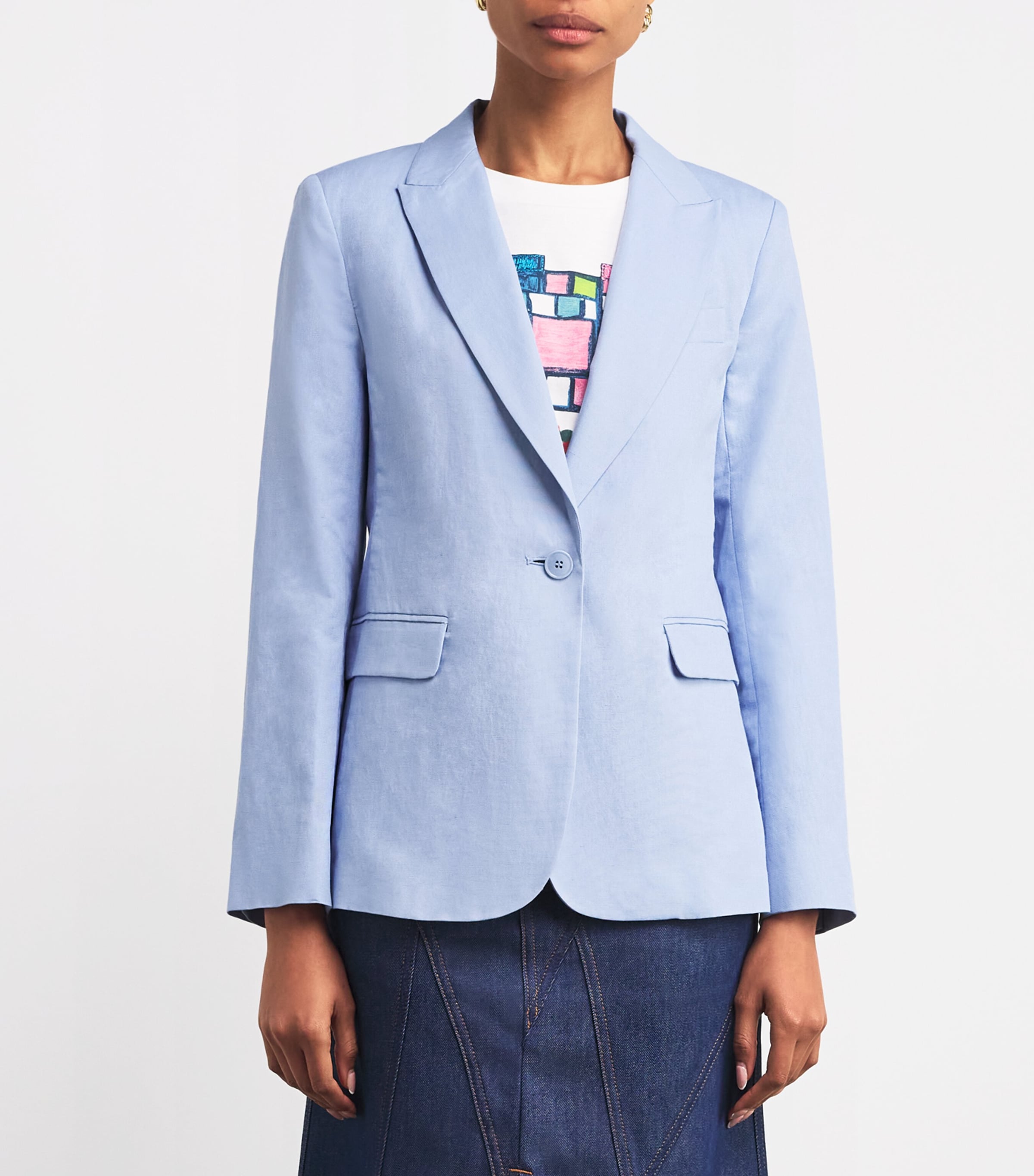 Weekend Max Mara Womens Cotton-Linen Single-Breasted Blazer Light Blue Image 3