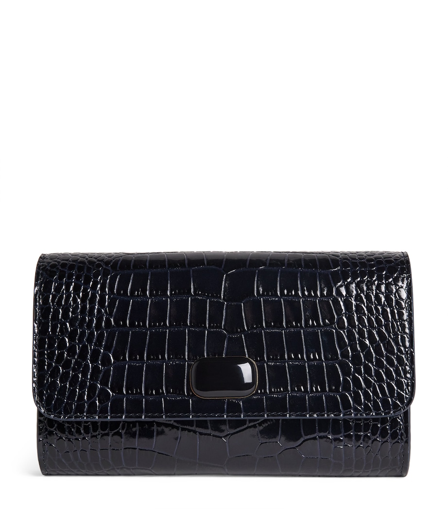 Leather Croc-Embossed Clutch Bag NAVY STAMPED CROC Image 1