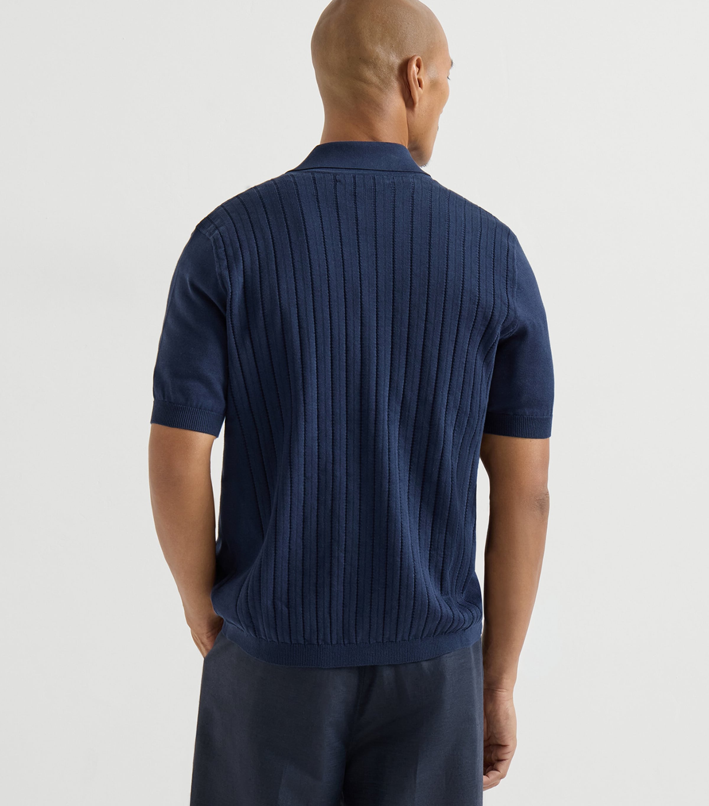BRUNELLO CUCINELLI 半袖カーディガン Brunello Cucinelli Blue Cotton Ribbed Short-Sleeve Cardigan