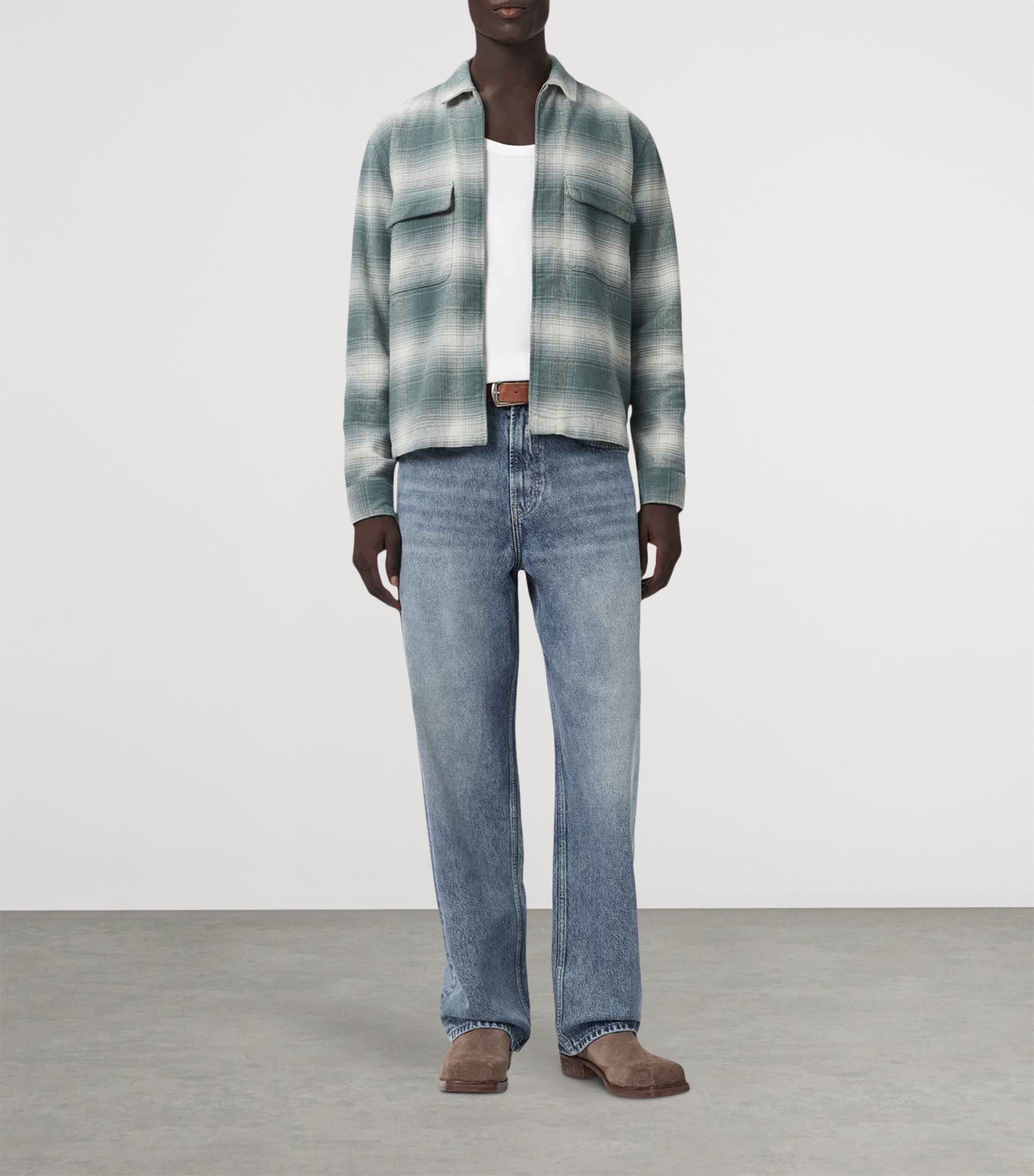 AllSaints Mens Organic Cotton Check Polanco Overshirt Blue Image 2