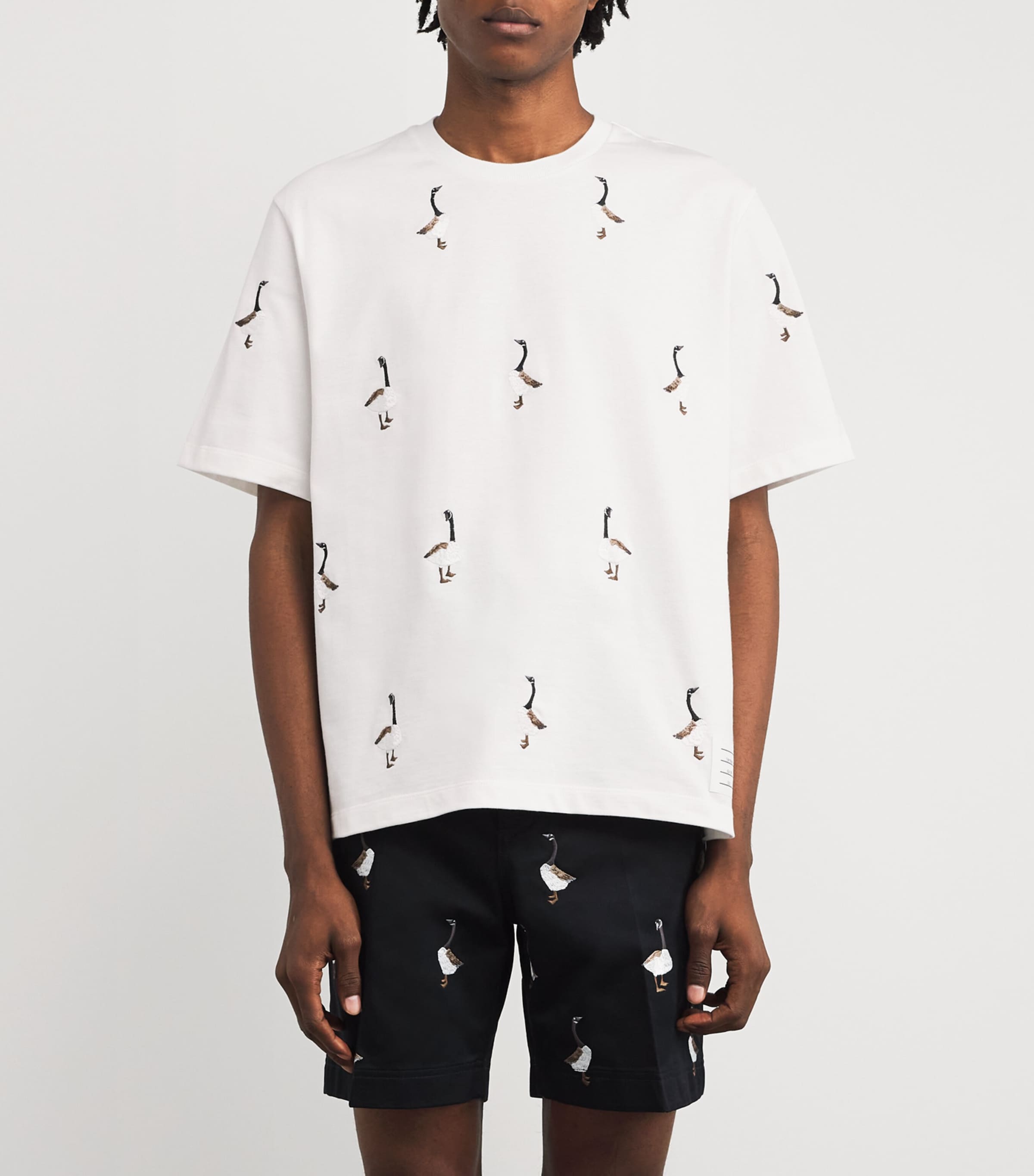 Cotton Embroidered Geese T-Shirt WHITE Image 3