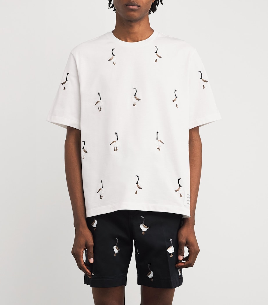 Cotton Embroidered Geese T-Shirt WHITE Image 3