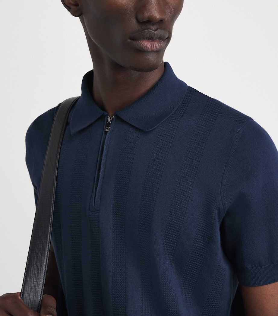 Corneliani Mens Zip-Detail Knitted Polo Shirt China Blue Image 3