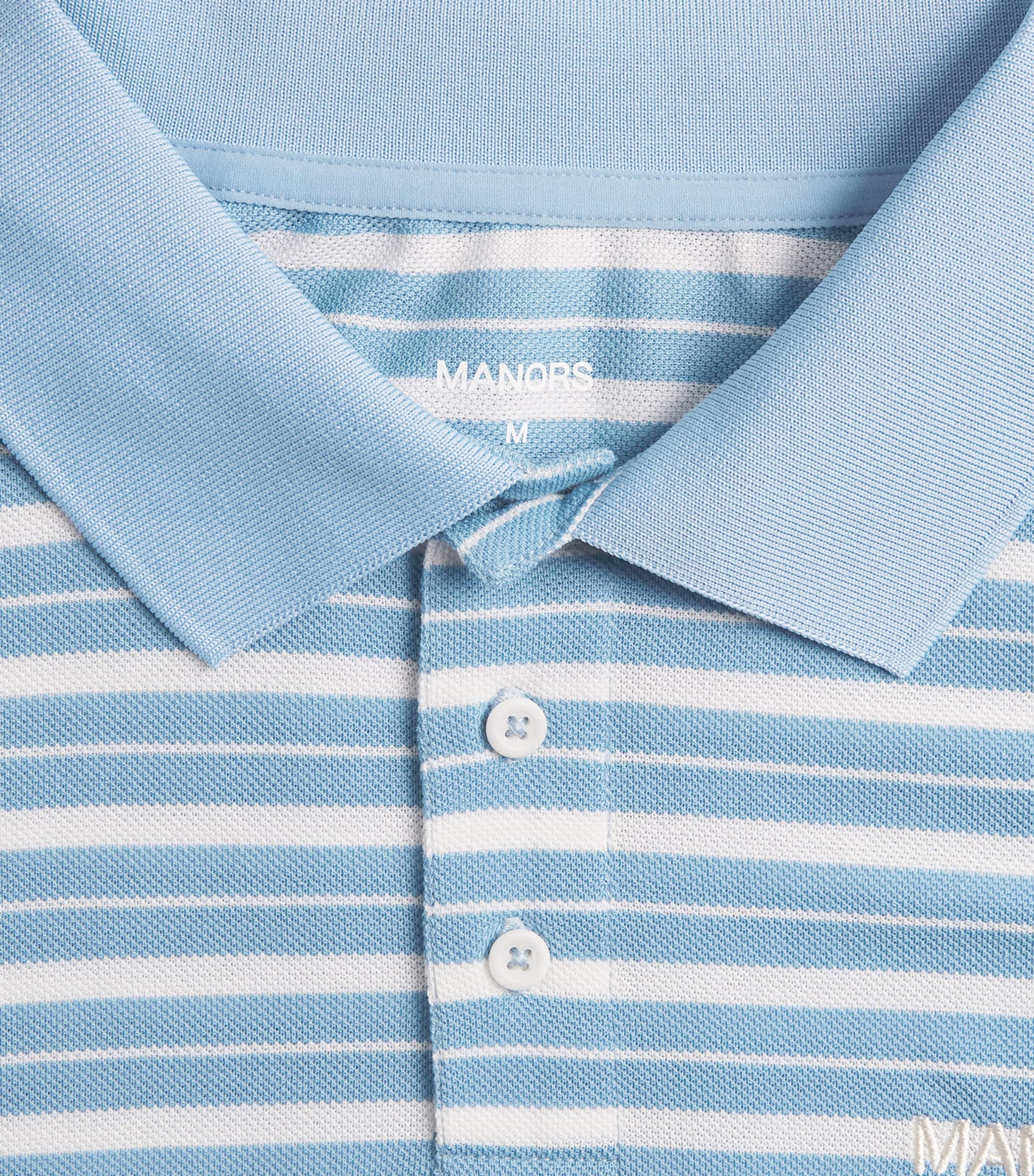 Manors Mens Piqué Stripe GOAT Polo Shirt Sky Blue Image 6