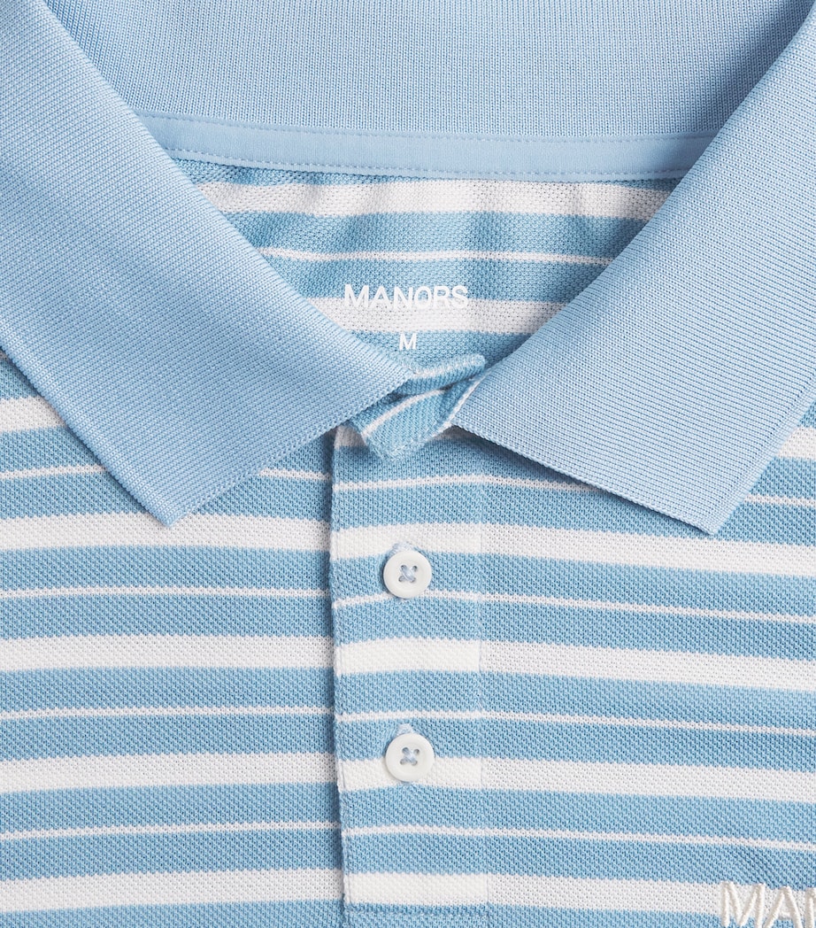 Manors Mens Piqué Stripe GOAT Polo Shirt Sky Blue Image 6