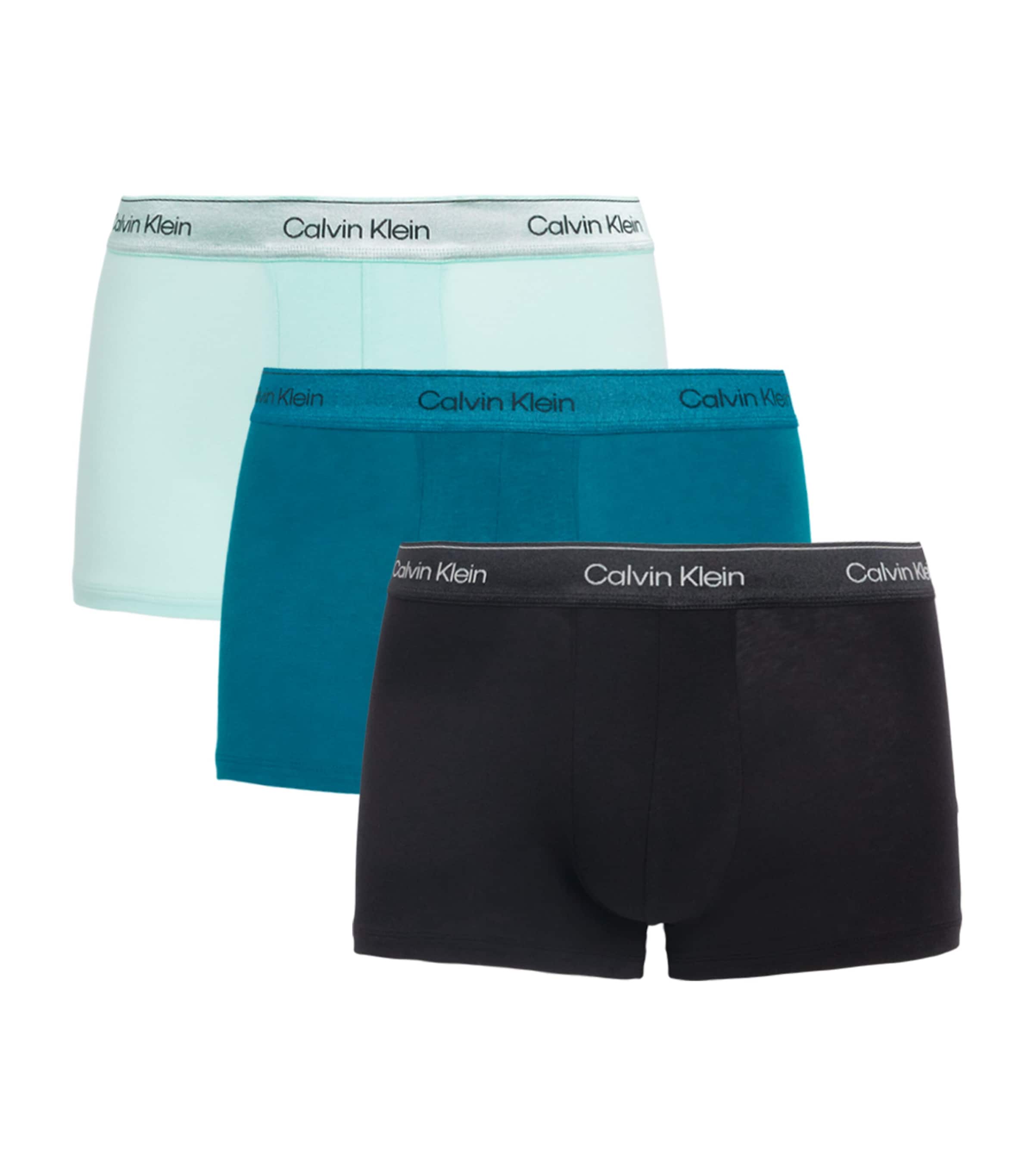 Calvin Klein Mens Cotton Stretch Icon Metallic Boxer Briefs (Pack of 3) Black/turq/mist Image 1