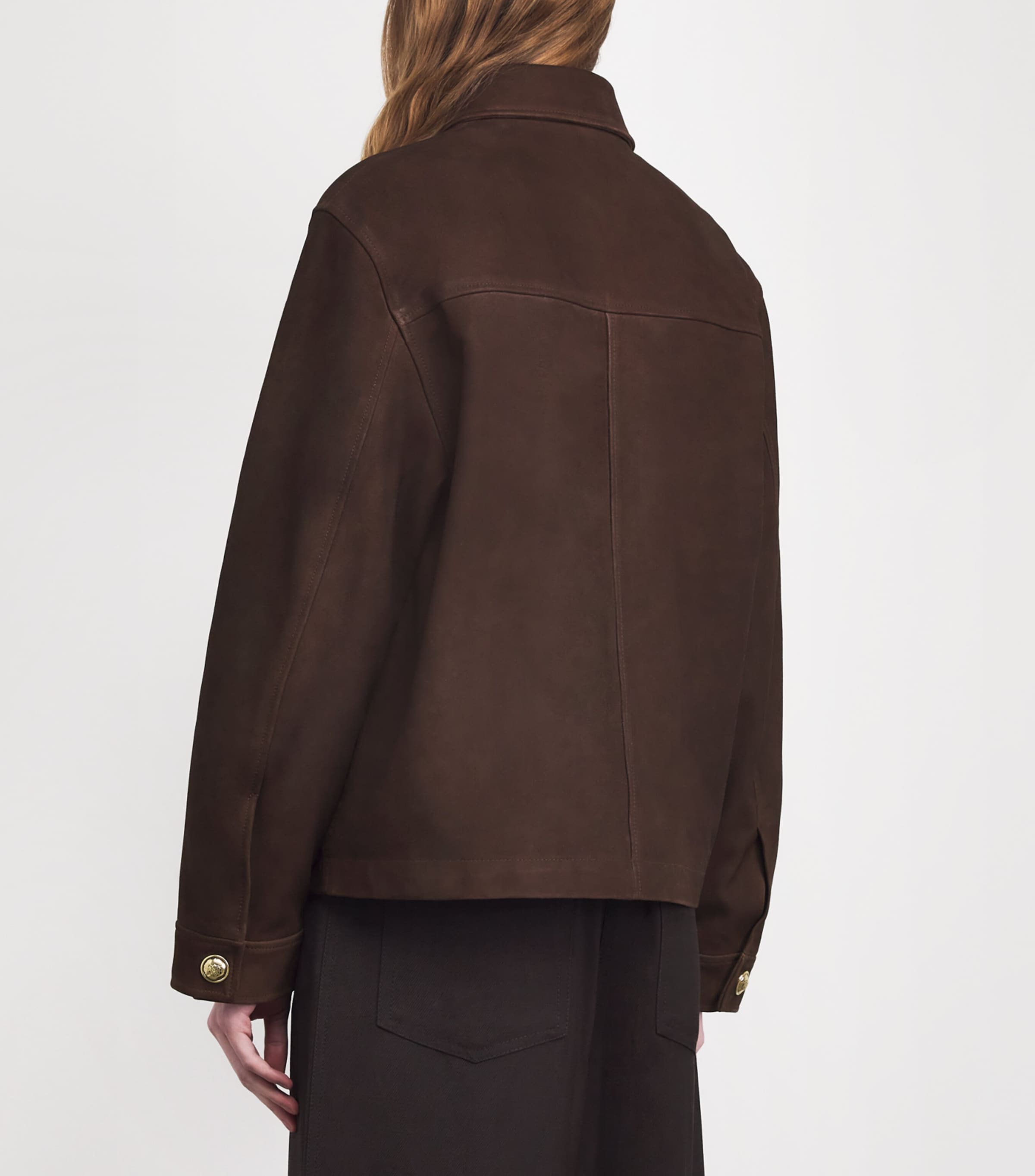 Sandro Paris Womens Suede Pocket-Detail Jacket Black Brown Image 5
