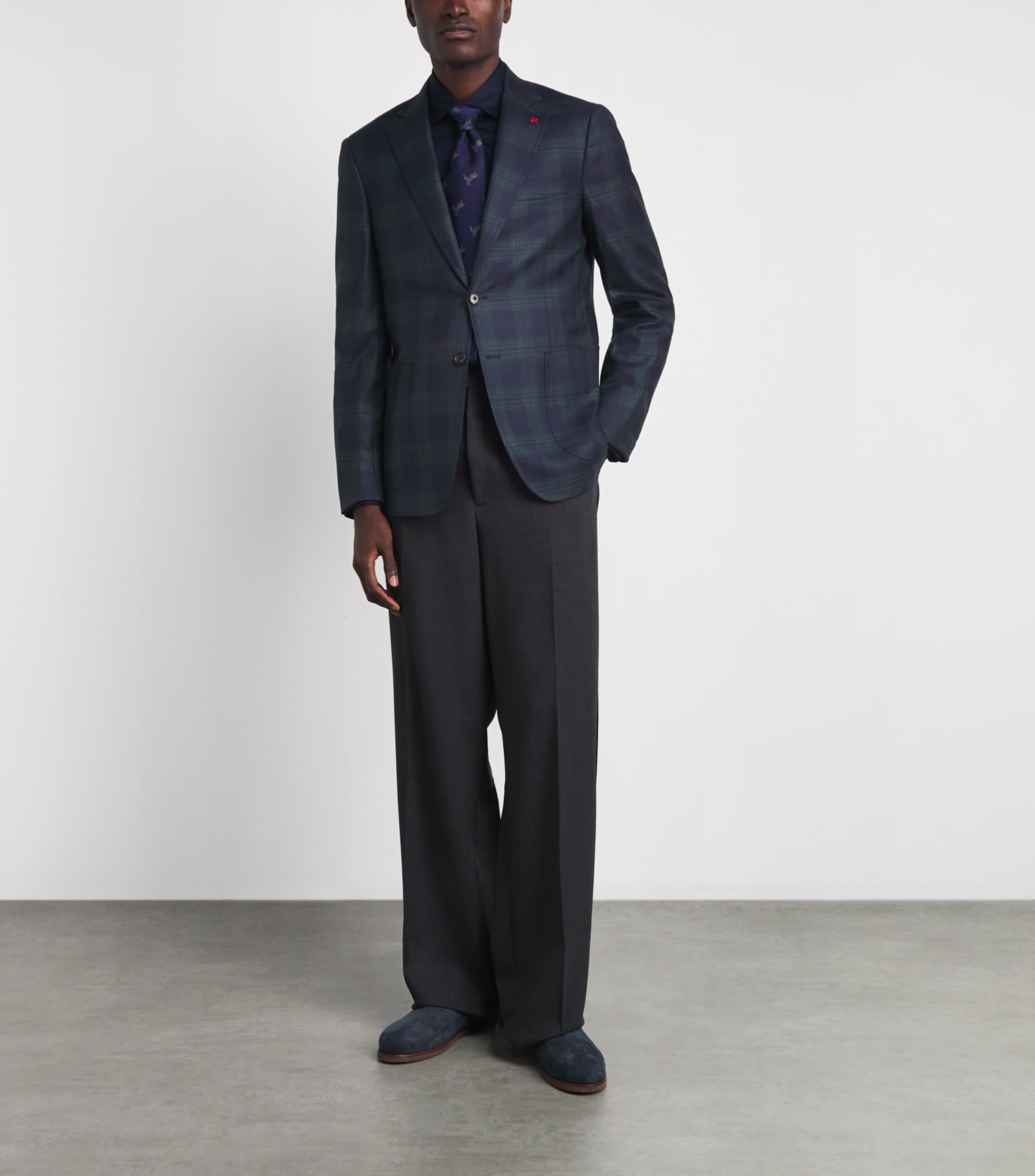 Isaia Mens Wool Check Capri Blazer Image 2