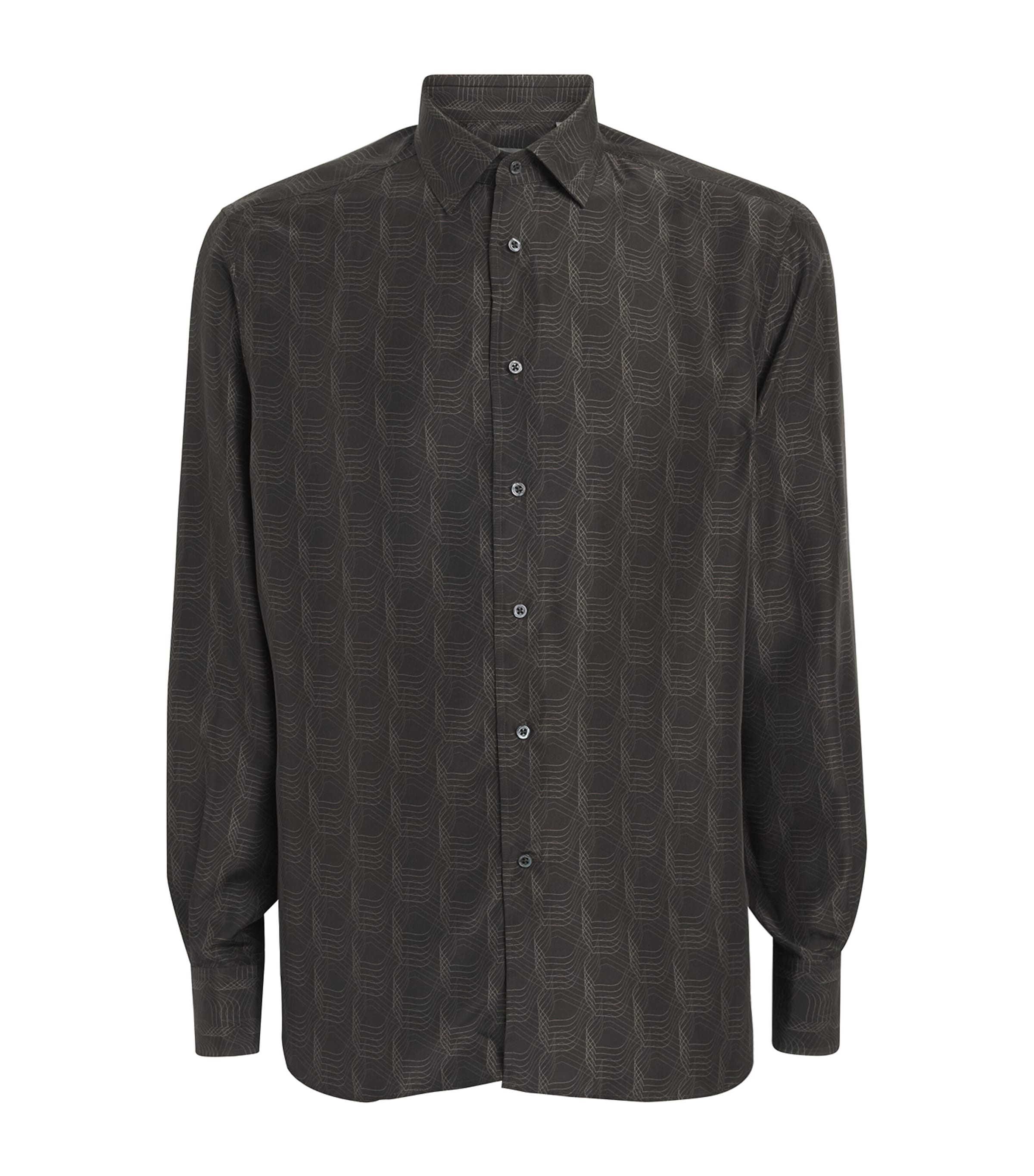 Corneliani Mens Silk Geometric Print Shirt Dark Brown Image 1
