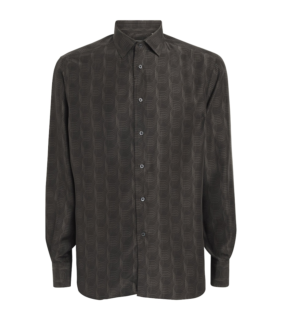Corneliani Mens Silk Geometric Print Shirt Dark Brown Image 1