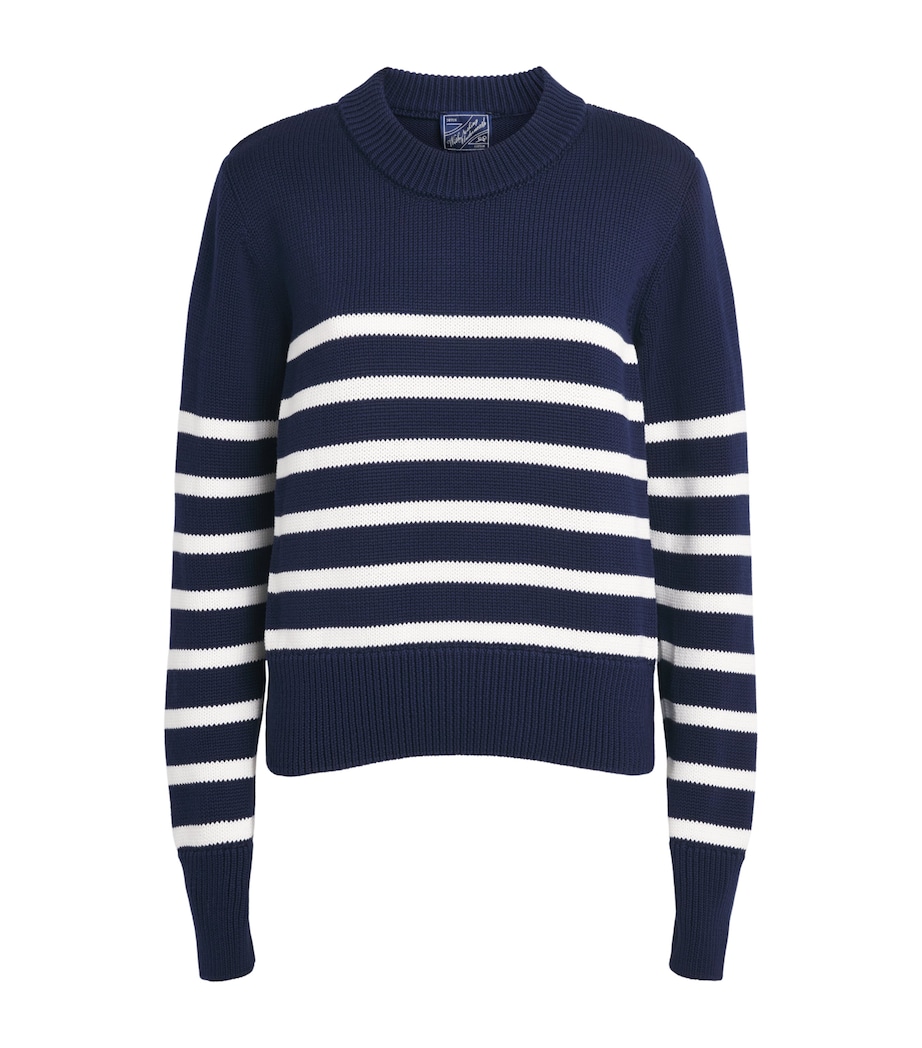 With Nothing Underneath Womens Cotton Devon Sweater Navy White Stripe Image 1