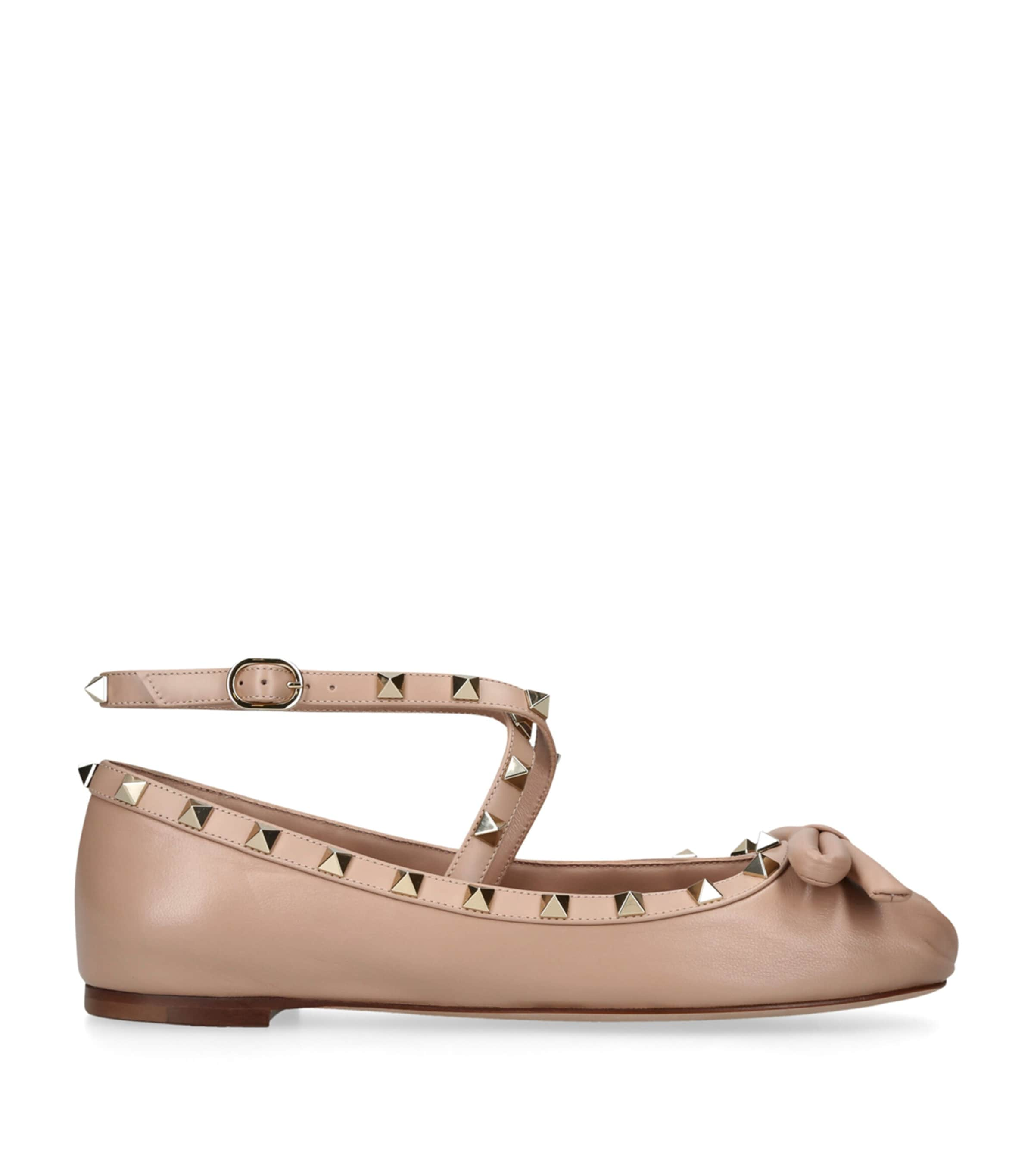 Valentino Garavani Leather Rockstud Ballet Flats In Nude