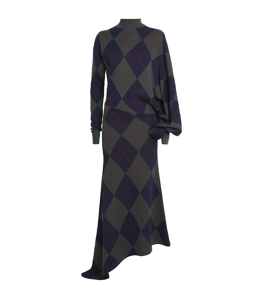 Merino Wool Argyle Maxi Dress NAVY / GREEN Image 1