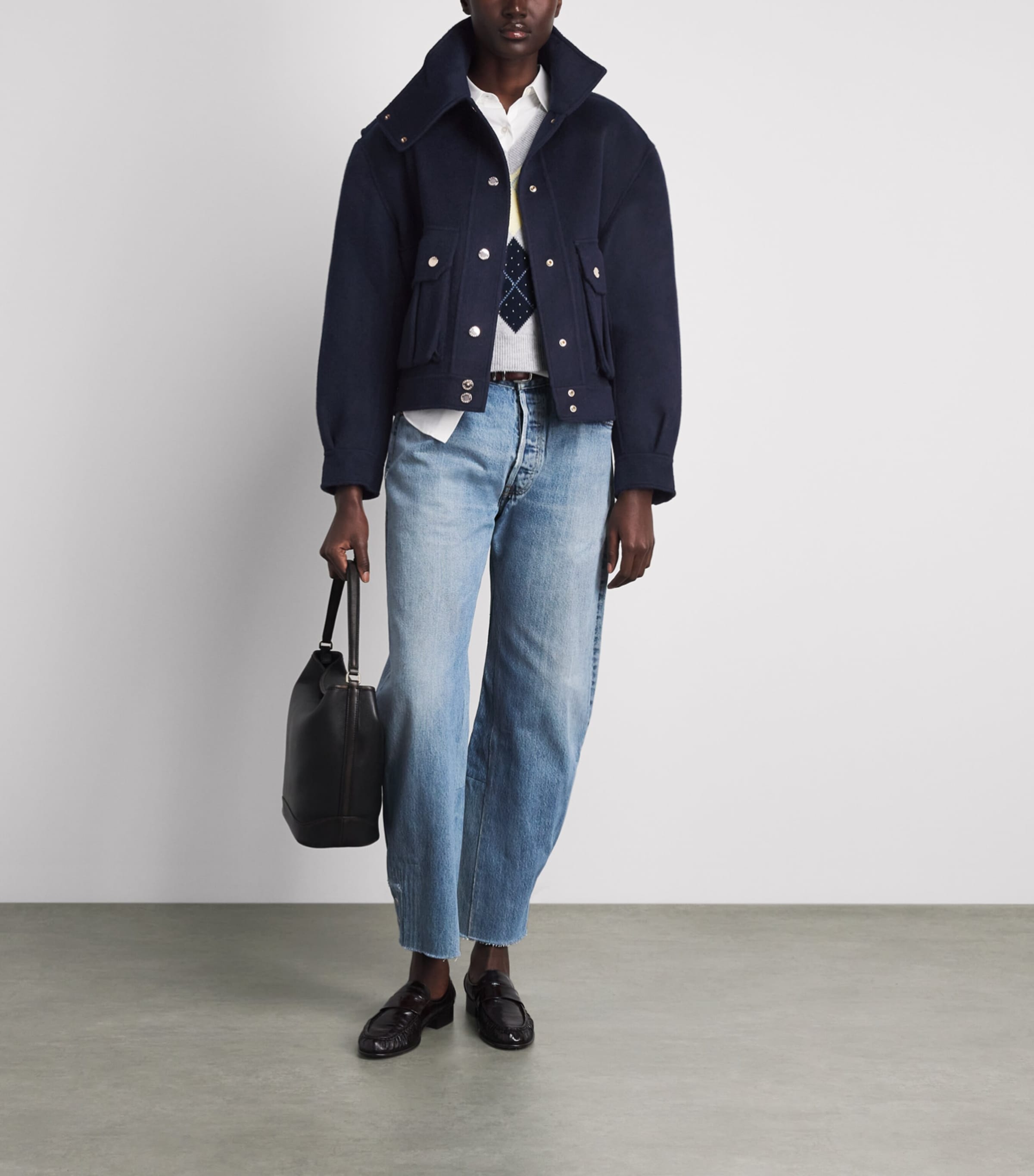 Sandro Paris Womens Wool Cropped Coat Navy Blue Image 2