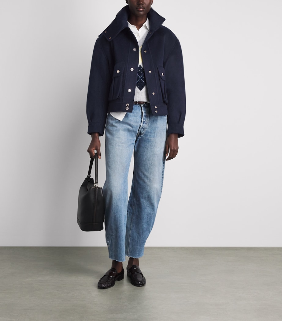 Sandro Paris Womens Wool Cropped Coat Navy Blue Image 2