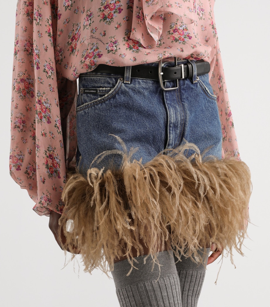 Dolce&Gabbana Womens Denim Feather-Trim Mini Skirt Comb Image 5