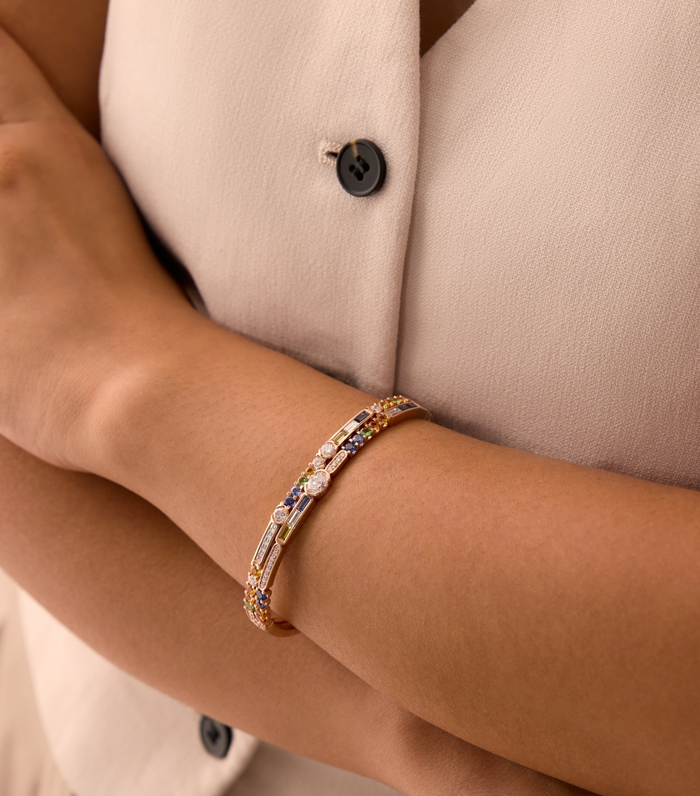 Boodles Rose Gold, Diamond, Sapphire and Tsavorite Play of Light Bangle Rose Gold Image 2