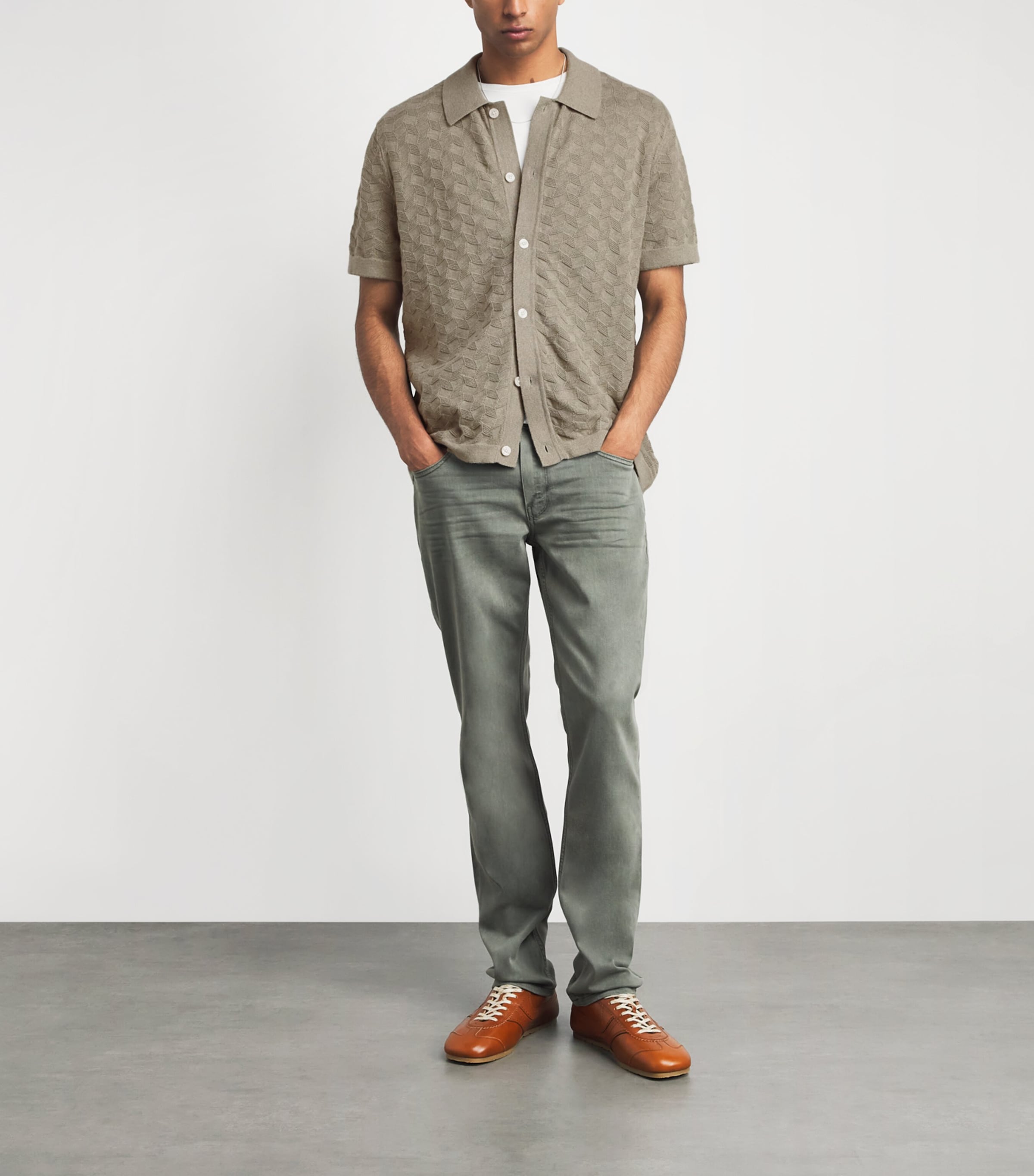 PAIGE Mens Cotton-Linen Mendez Shirt Dried Lemongrass Image 2