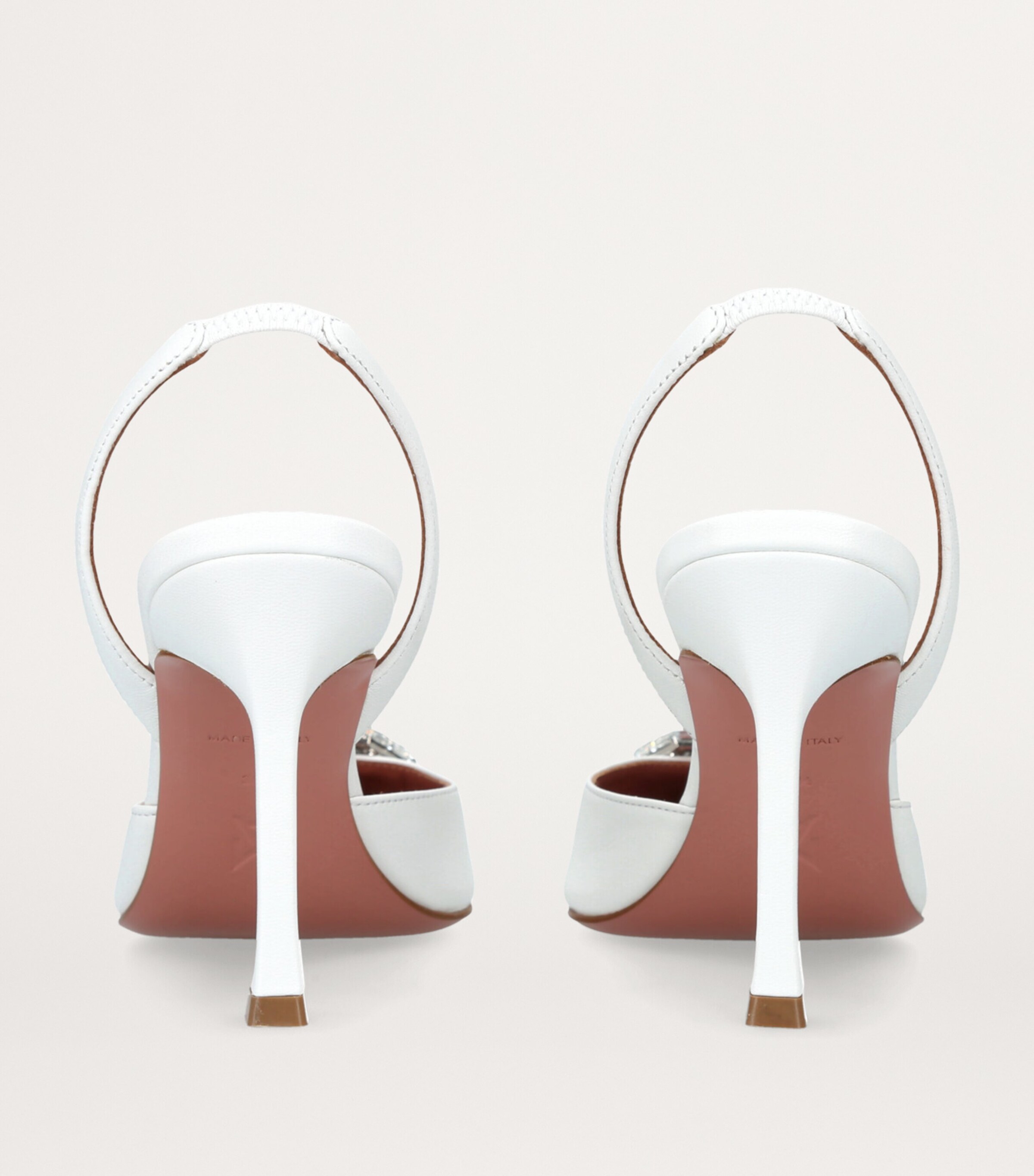 Amina Muaddi Leather Camelia Slingback Pumps 90 White Image 2