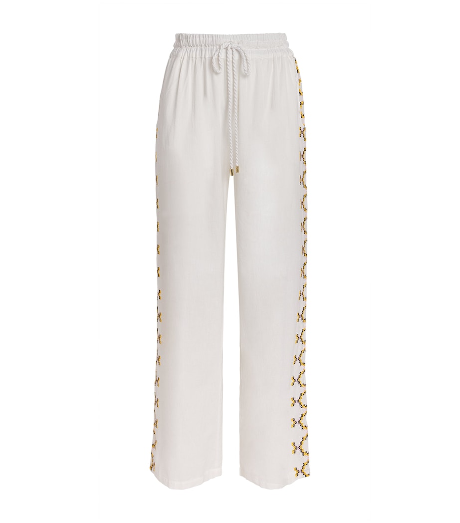Melissa Odabash Womens Cotton-Linen Elvie Drawstring Trousers White/yellow Image 1