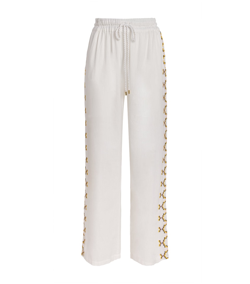 Melissa Odabash Cotton-Linen Elvie Drawstring Trousers White/yellow